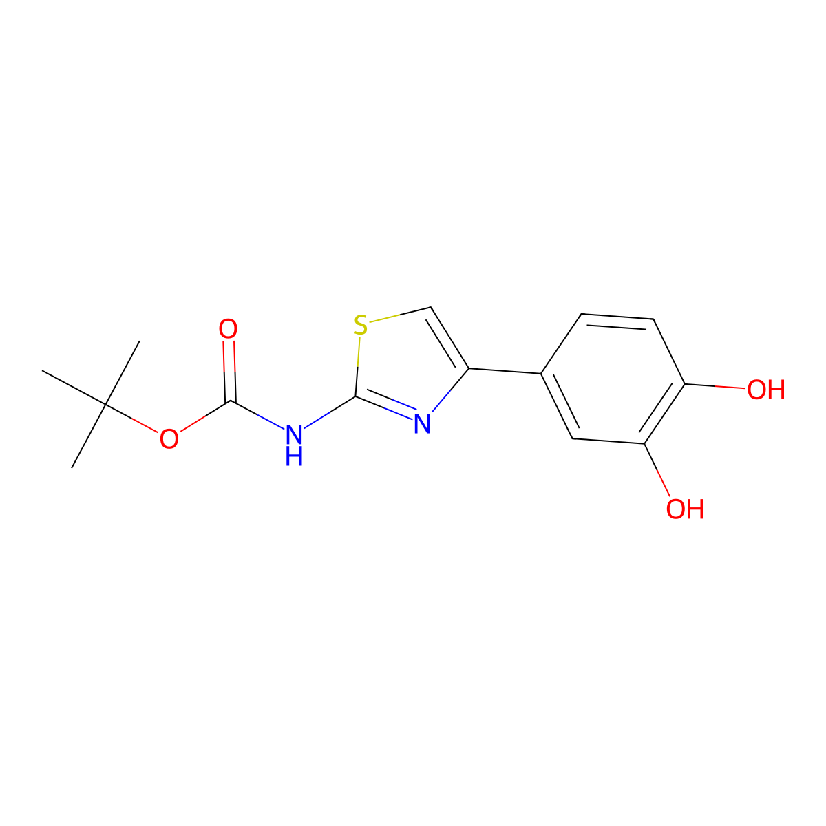 tert-butyl N-[4-(3,4-dihydroxyphenyl)-1,3-thiazol-2-yl]carbamate molecular structure, CAS 2639426-14-3