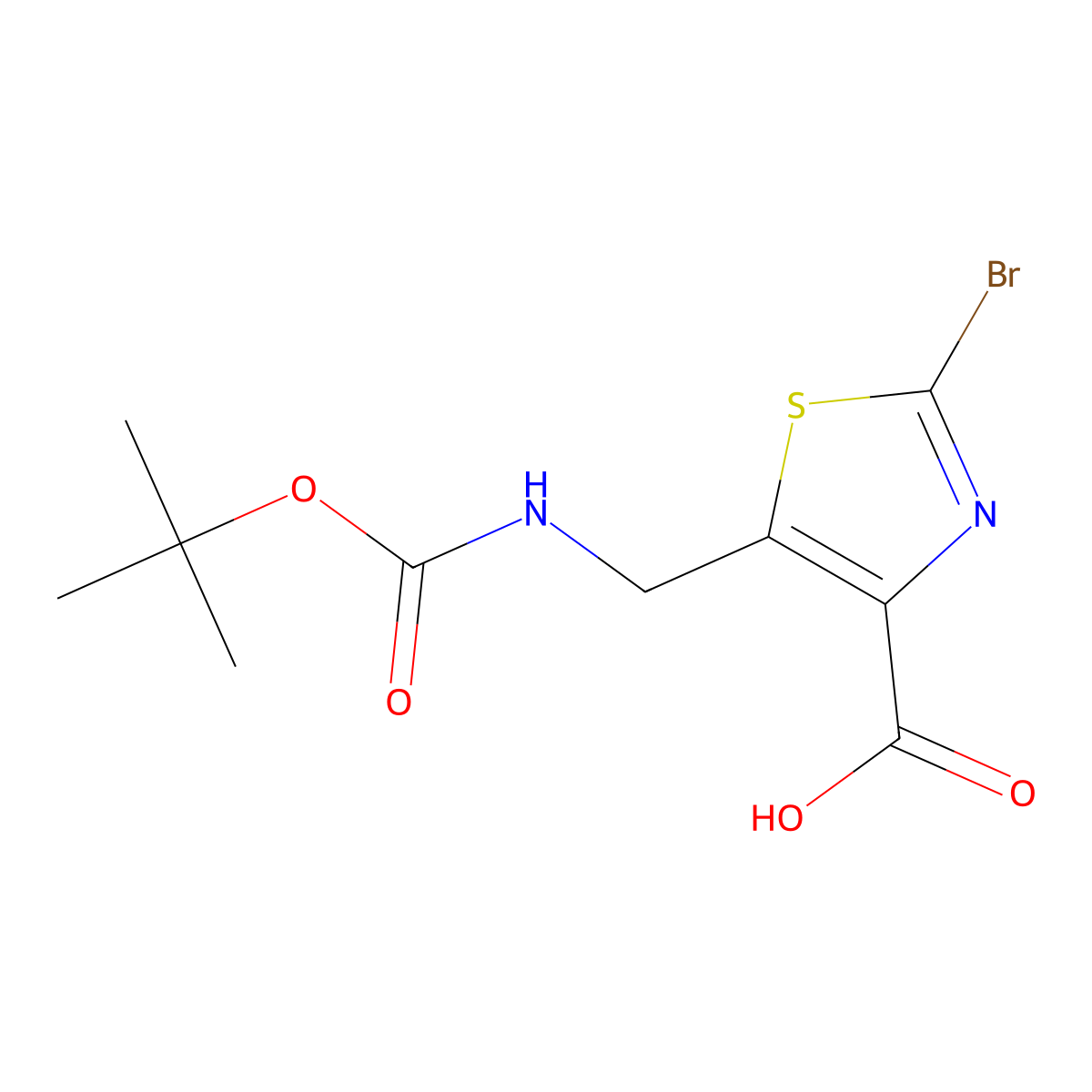 2-Bromo-5-({[(tert-butoxy)carbonyl]amino}methyl)-1,3-thiazole-4-carboxylic acid molecular structure, CAS 2639426-17-6