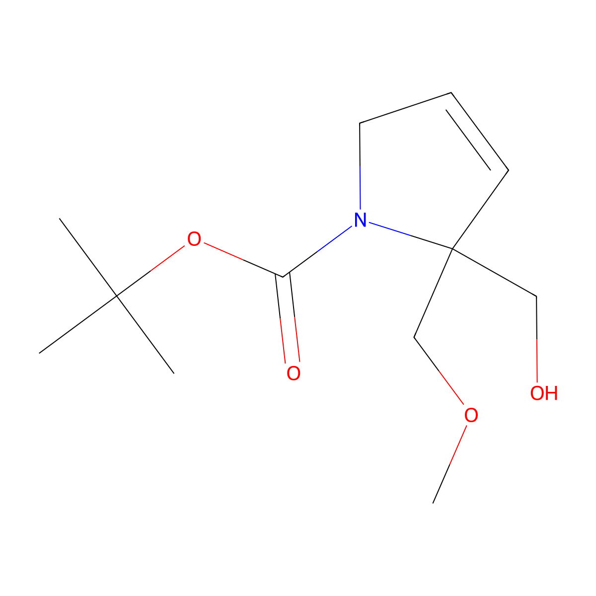tert-butyl 2-(hydroxymethyl)-2-(methoxymethyl)-2,5-dihydro-1H-pyrrole-1-carboxylate molecular structure, CAS 2639426-43-8