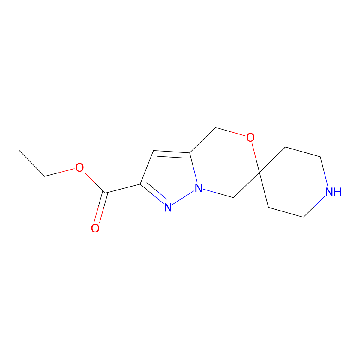 Ethyl 4',7'-dihydrospiro[piperidine-4,6'-pyrazolo[3,2-c][1,4]oxazine]-2'-carboxylate molecular structure, CAS 2639426-46-1