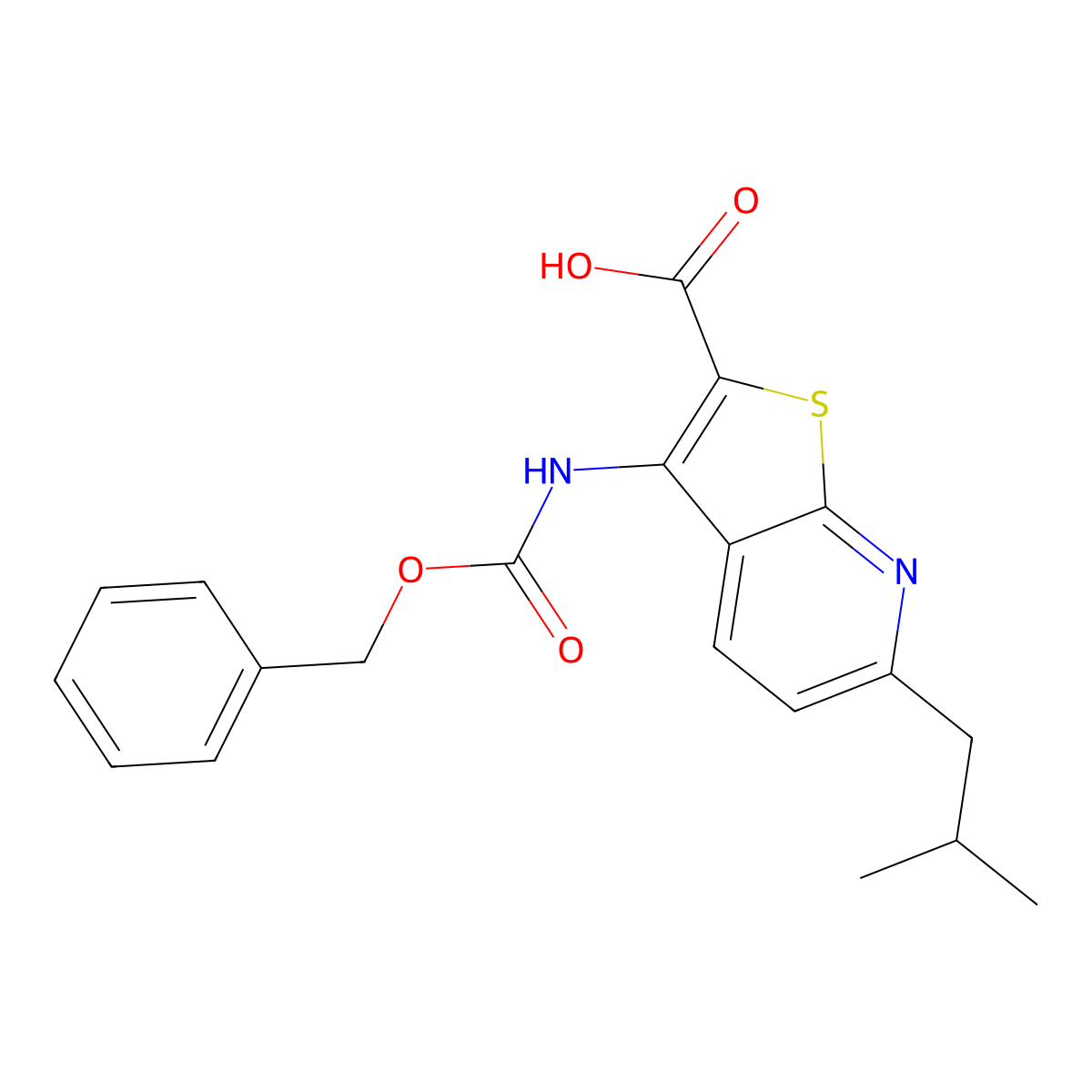 3-{[(Benzyloxy)carbonyl]amino}-6-(2-methylpropyl)thieno[2,3-b]pyridine-2-carboxylic acid molecular structure, CAS 2639426-48-3