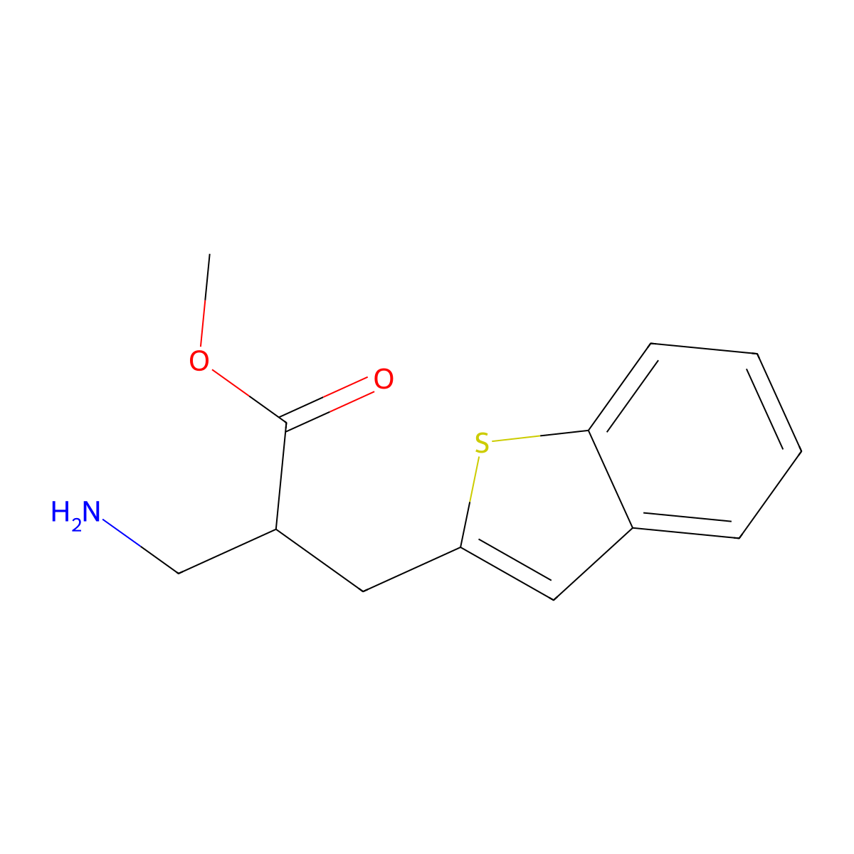 Methyl 3-amino-2-[(1-benzothiophen-2-yl)methyl]propanoate molecular structure, CAS 2639426-56-3