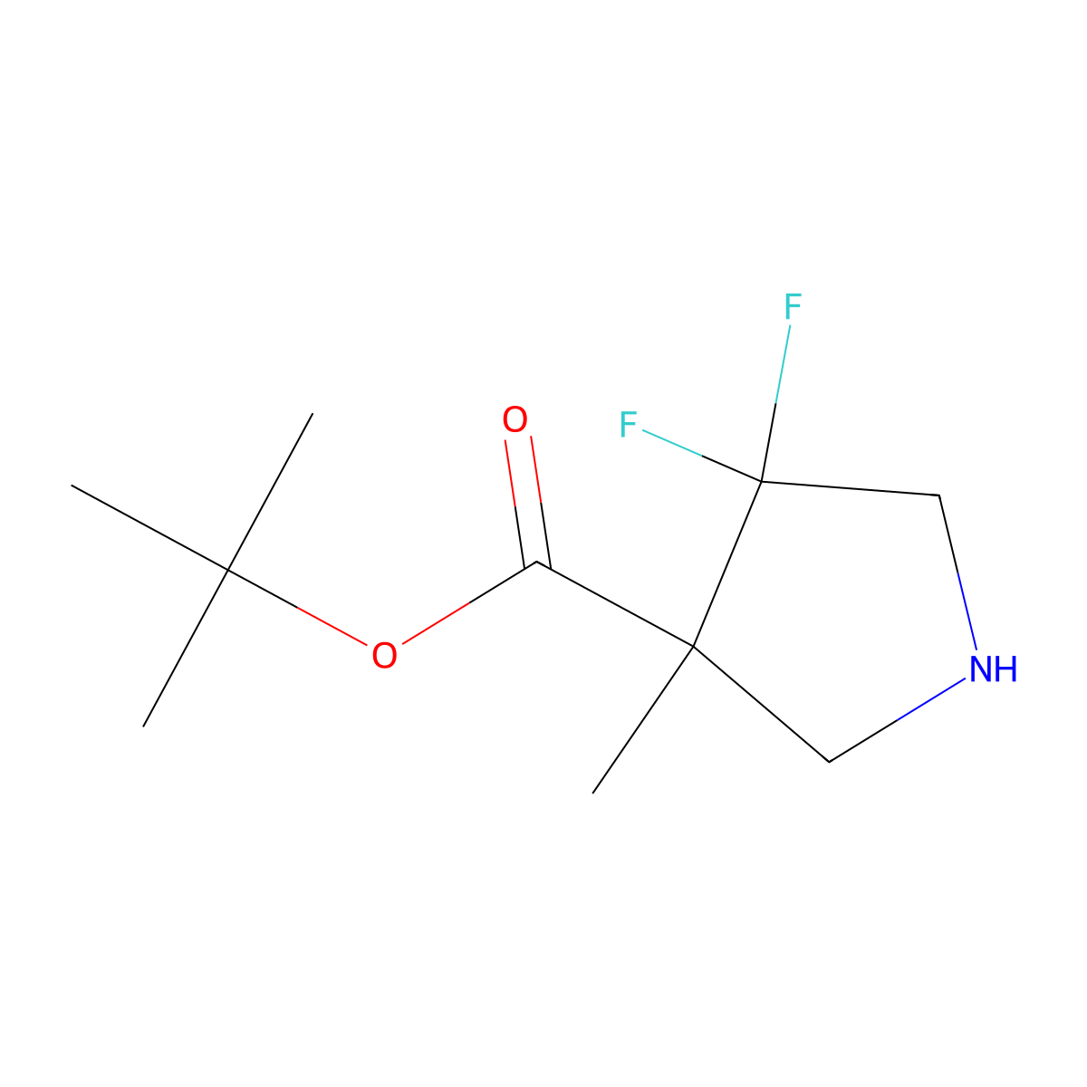 Tert-butyl 4,4-difluoro-3-methylpyrrolidine-3-carboxylate molecular structure, CAS 2639426-77-8