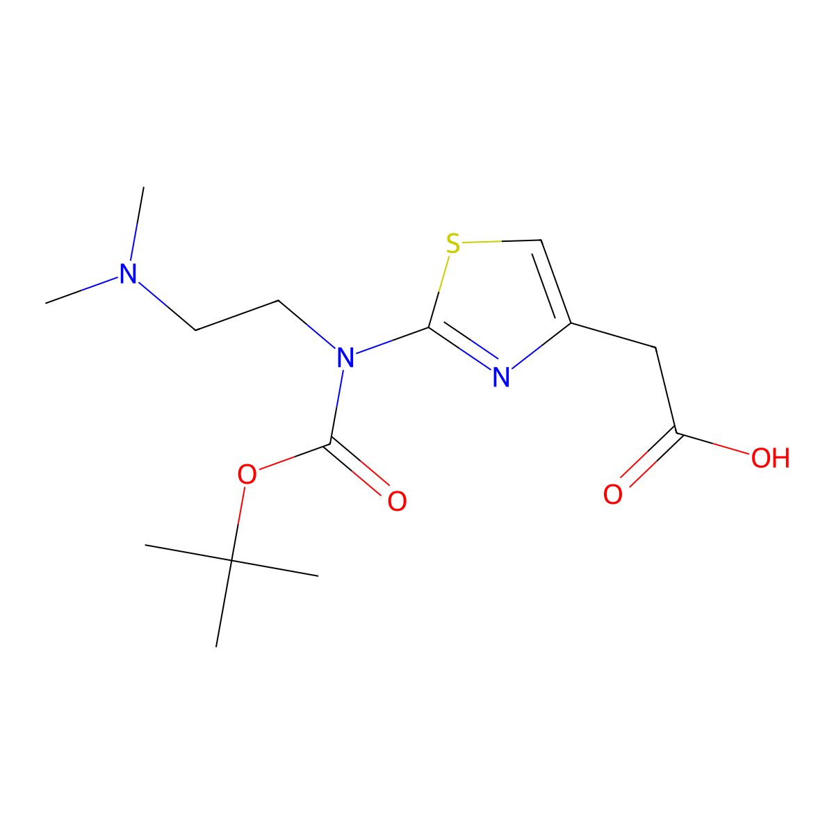 2-(2-{[(Tert-butoxy)carbonyl][2-(dimethylamino)ethyl]amino}-1,3-thiazol-4-yl)acetic acid molecular structure, CAS 2639426-80-3