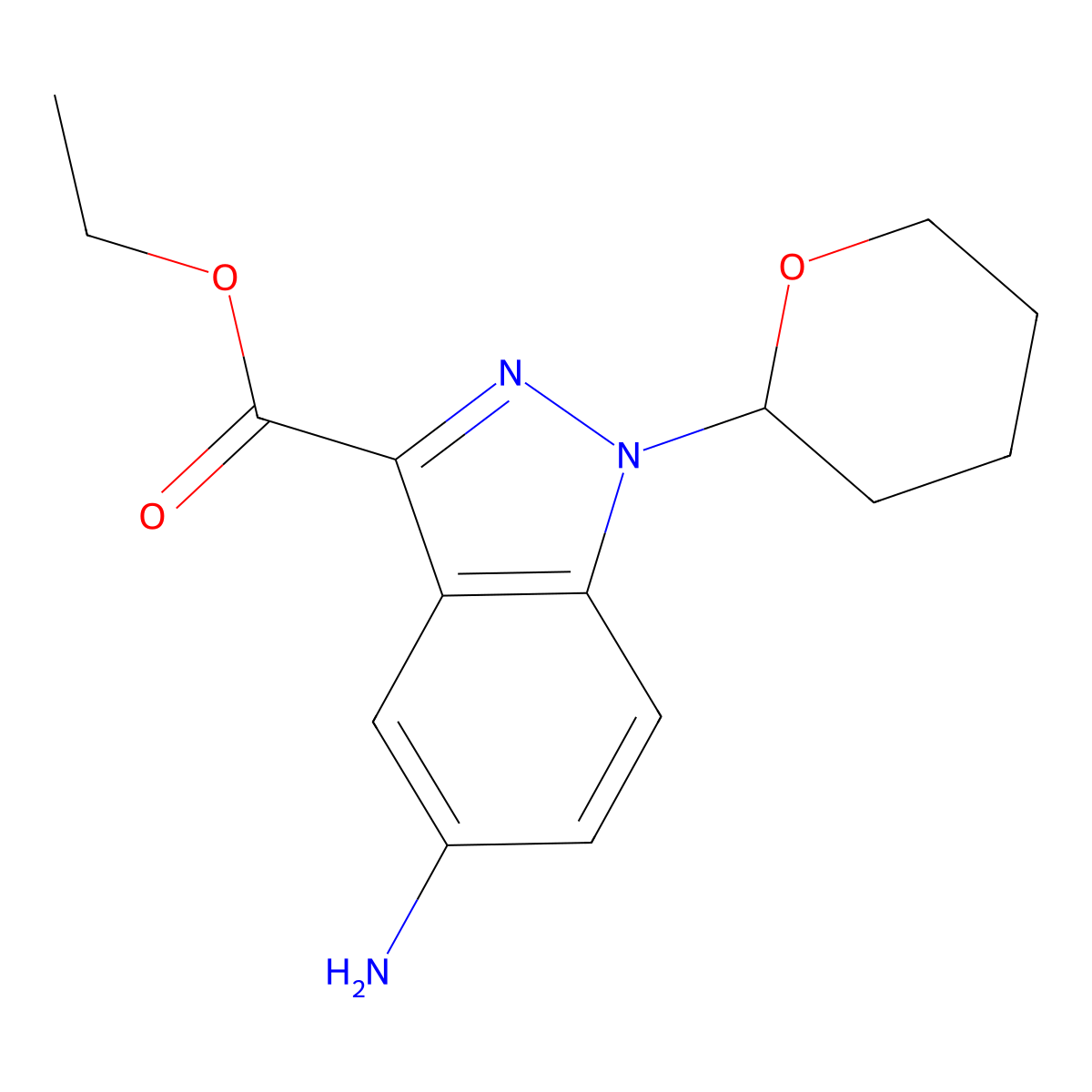 ethyl 5-amino-1-(oxan-2-yl)-1H-indazole-3-carboxylate molecular structure, CAS 2639426-97-2