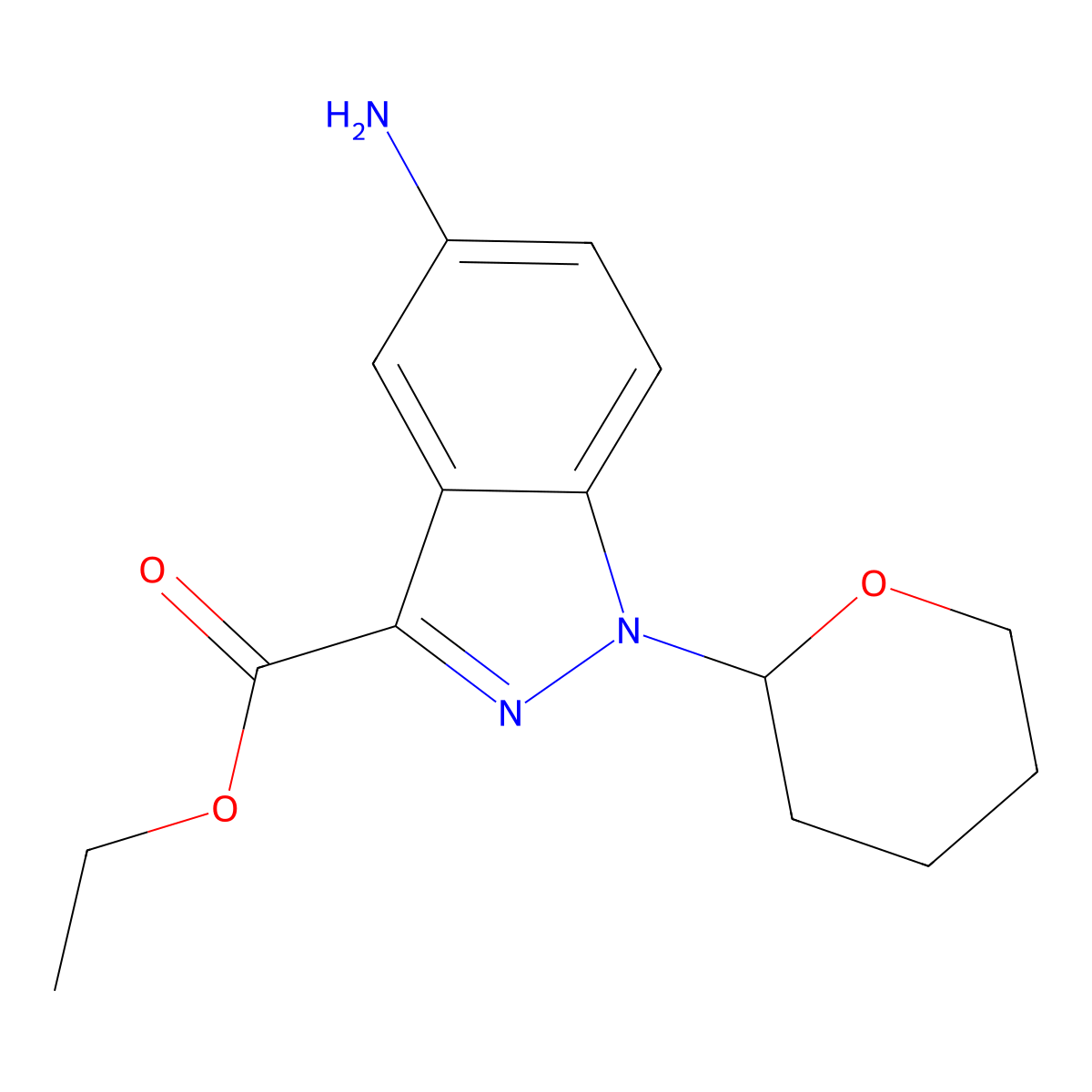 ethyl 5-amino-1-(oxan-2-yl)-1H-indazole-3-carboxylate molecular structure, CAS 2639426-97-2