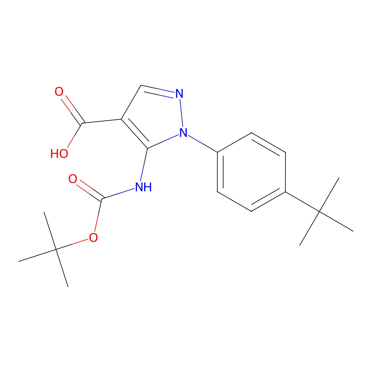 5-{[(tert-butoxy)carbonyl]amino}-1-(4-tert-butylphenyl)-1H-pyrazole-4-carboxylic acid molecular structure, CAS 2639427-01-1