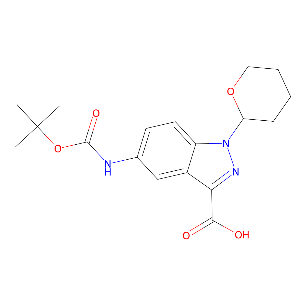 5-{[(tert-butoxy)carbonyl]amino}-1-(oxan-2-yl)-1H-indazole-3-carboxylic acid molecular structure, CAS 2639427-13-5