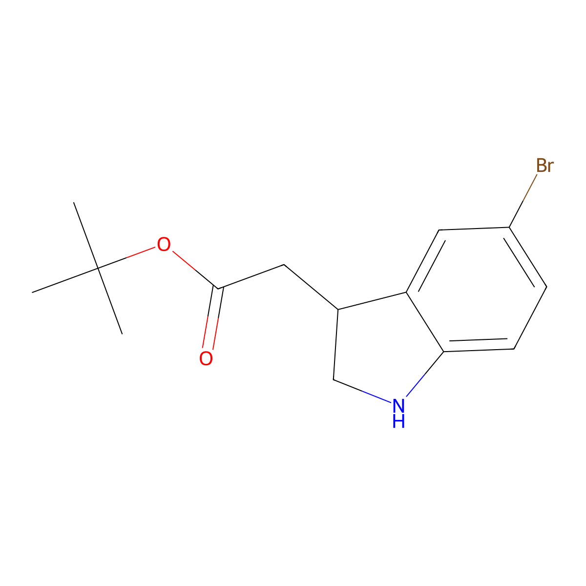 tert-butyl 2-(5-bromo-2,3-dihydro-1H-indol-3-yl)acetate molecular structure, CAS 2639427-14-6