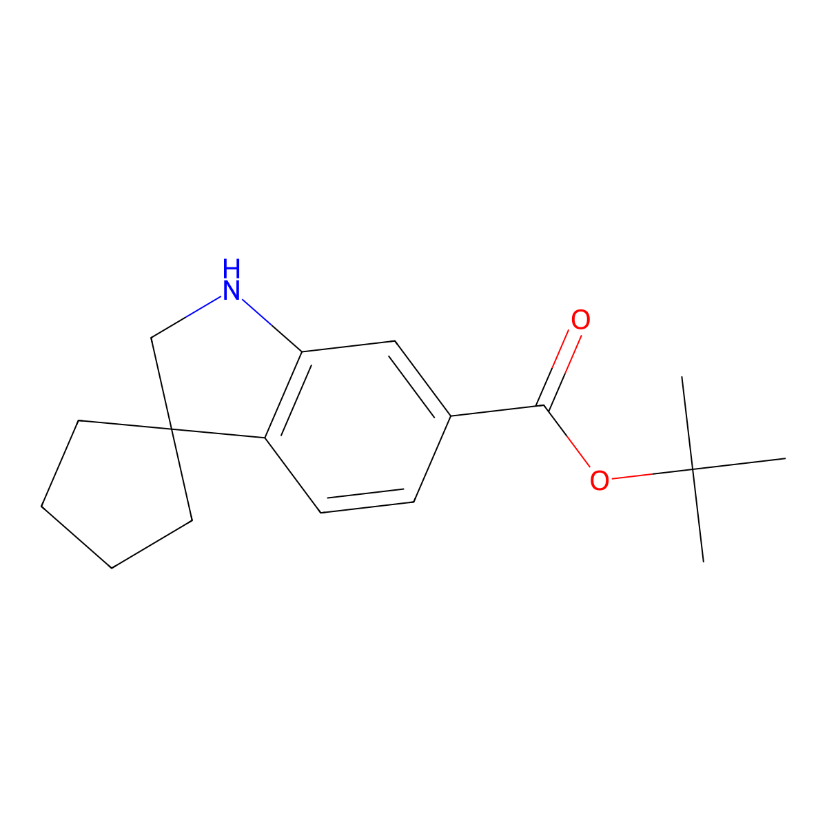 Tert-butyl 1',2'-dihydrospiro[cyclopentane-1,3'-indole]-6'-carboxylate molecular structure, CAS 2639427-16-8