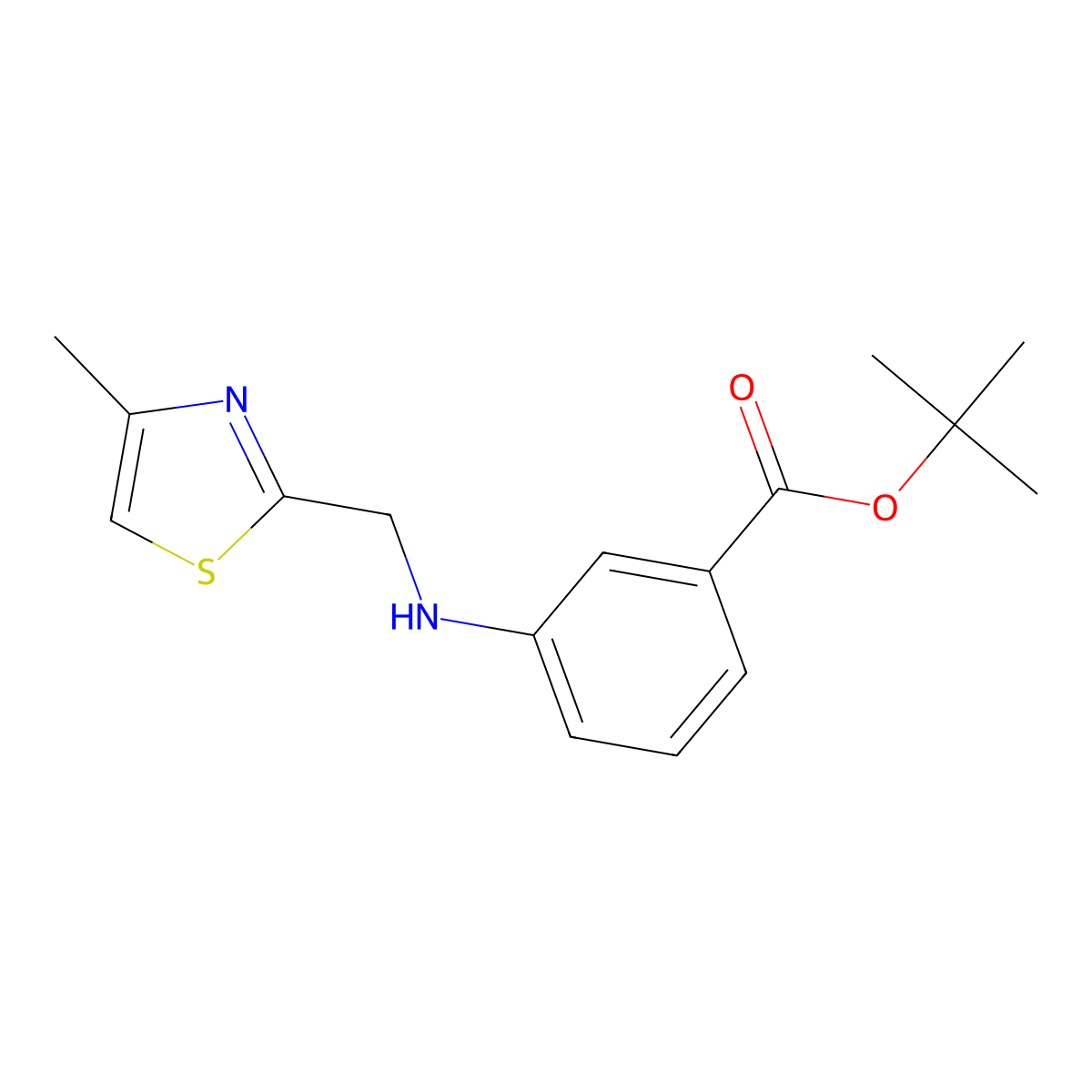 Tert-butyl 3-{[(4-methyl-1,3-thiazol-2-yl)methyl]amino}benzoate molecular structure, CAS 2639427-31-7