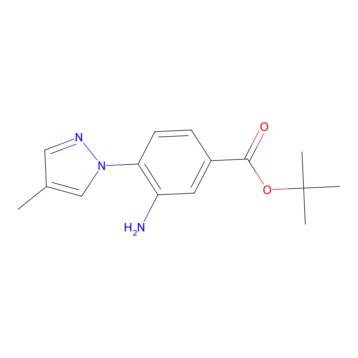 tert-butyl 3-amino-4-(4-methyl-1H-pyrazol-1-yl)benzoate molecular structure, CAS 2639427-36-2