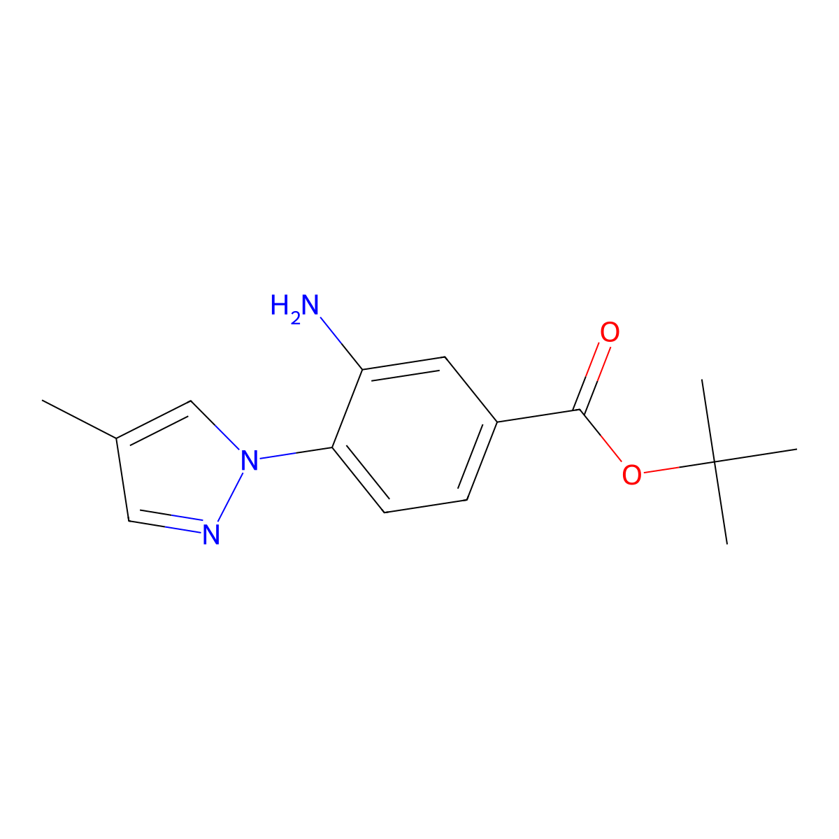 tert-butyl 3-amino-4-(4-methyl-1H-pyrazol-1-yl)benzoate molecular structure, CAS 2639427-36-2