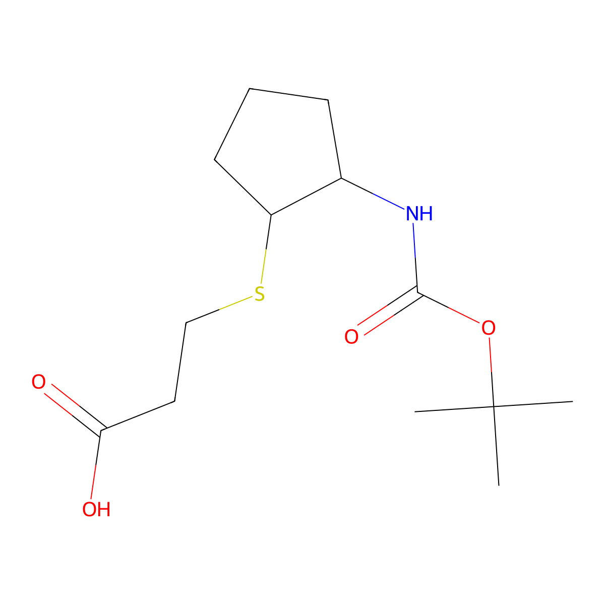 3-[(2-{[(Tert-butoxy)carbonyl]amino}cyclopentyl)sulfanyl]propanoic acid molecular structure, CAS 2639427-45-3