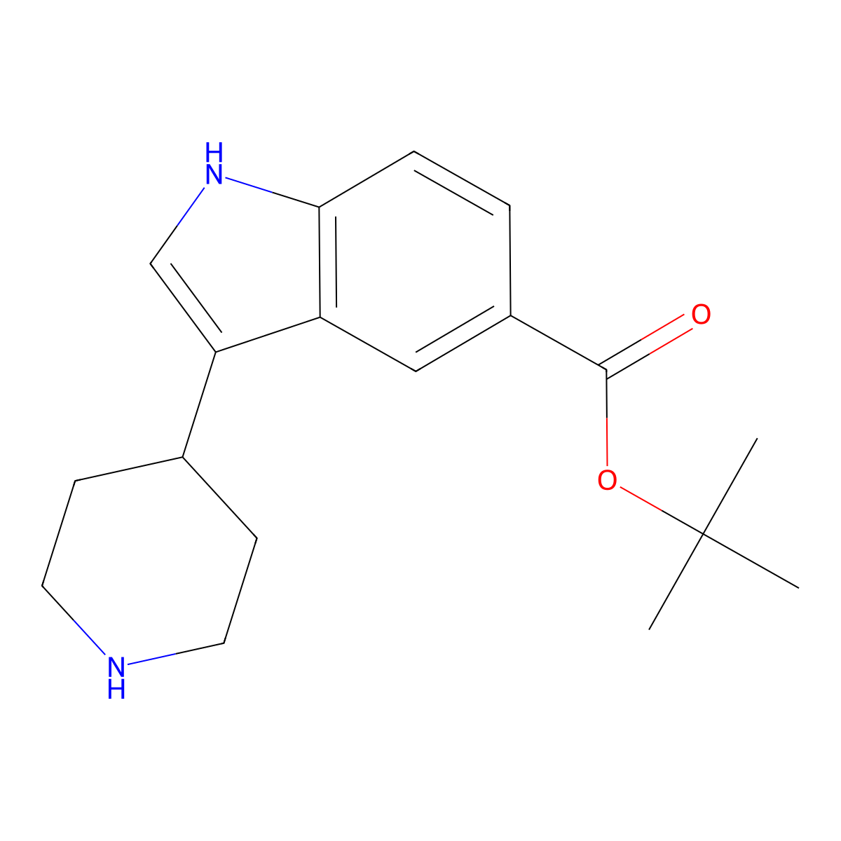 tert-butyl 3-(piperidin-4-yl)-1H-indole-5-carboxylate molecular structure, CAS 2639427-48-6