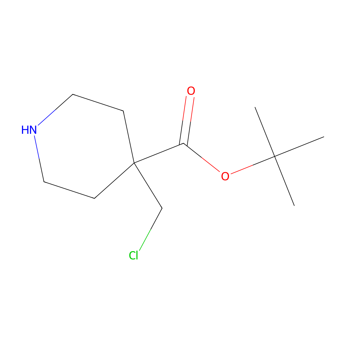 Tert-butyl 4-(chloromethyl)piperidine-4-carboxylate molecular structure, CAS 2639427-63-5