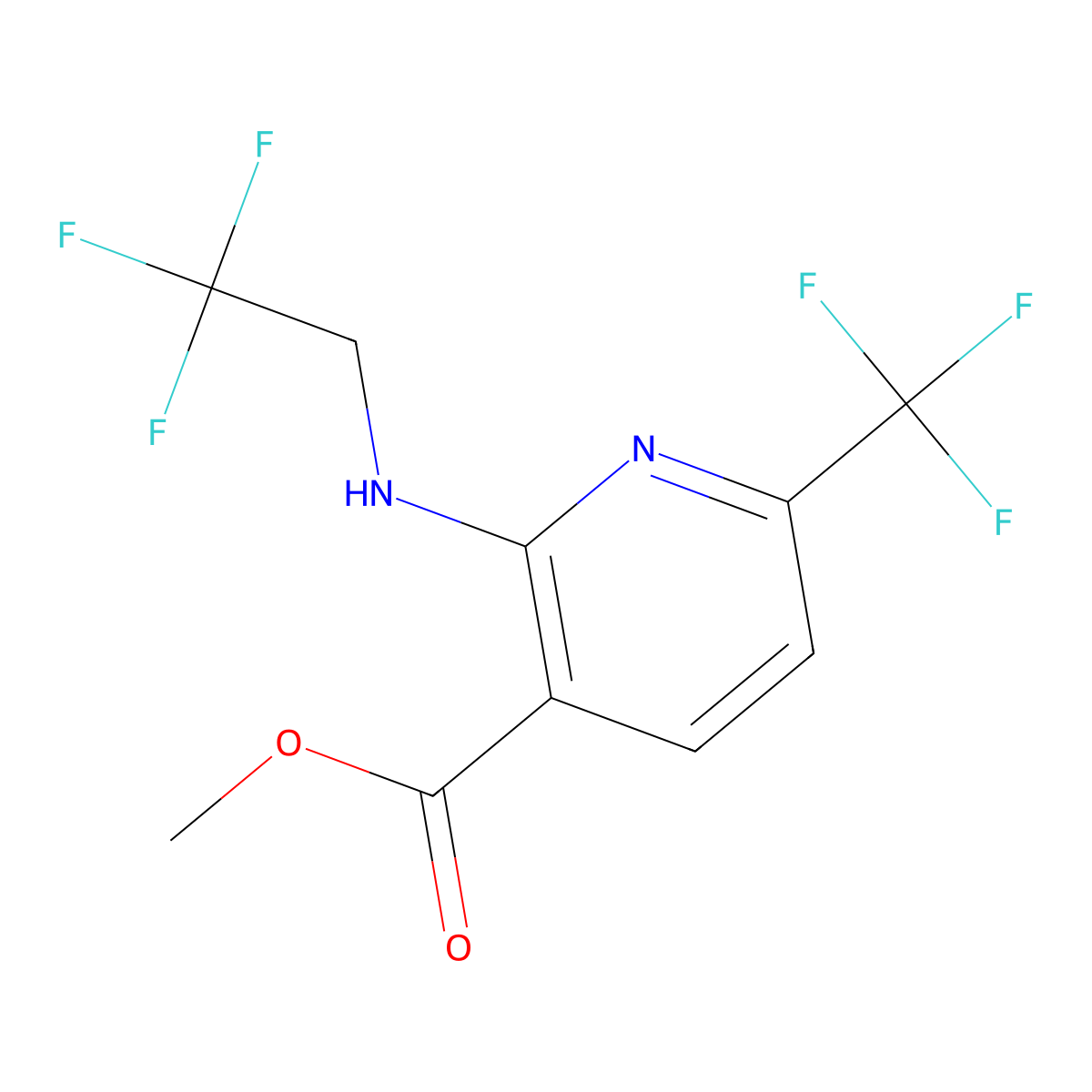 Methyl 2-[(2,2,2-trifluoroethyl)amino]-6-(trifluoromethyl)pyridine-3-carboxylate molecular structure, CAS 2639427-96-4