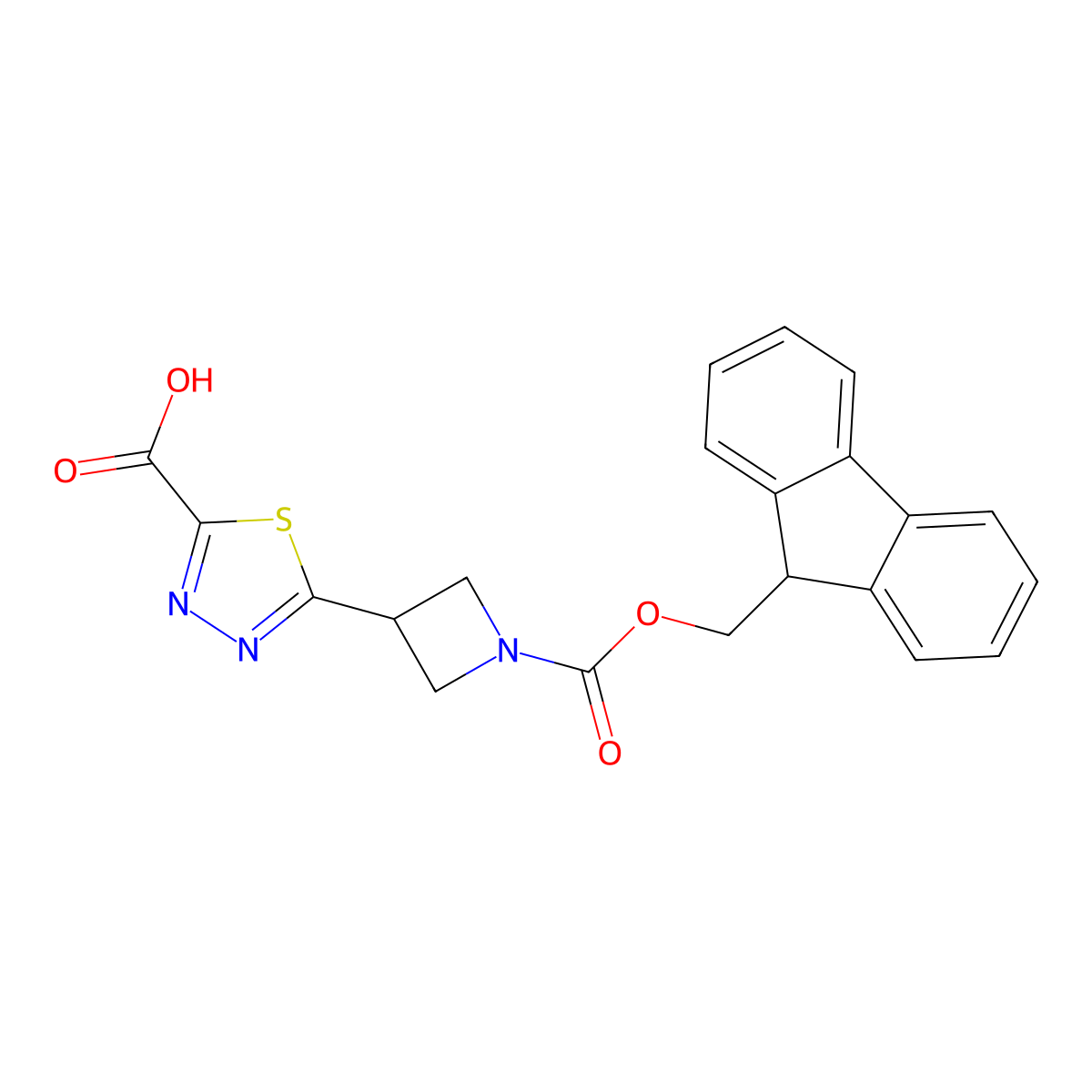 5-(1-{[(9H-fluoren-9-yl)methoxy]carbonyl}azetidin-3-yl)-1,3,4-thiadiazole-2-carboxylic acid molecular structure, CAS 2639428-12-7