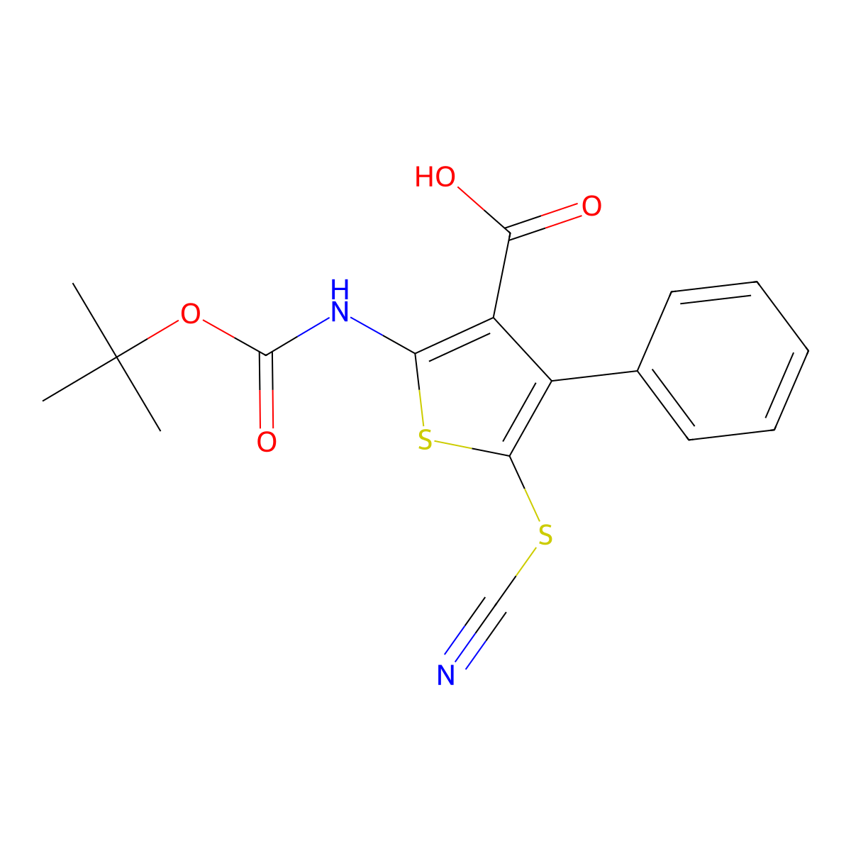 2-{[(Tert-butoxy)carbonyl]amino}-5-(cyanosulfanyl)-4-phenylthiophene-3-carboxylic acid molecular structure, CAS 2639428-27-4