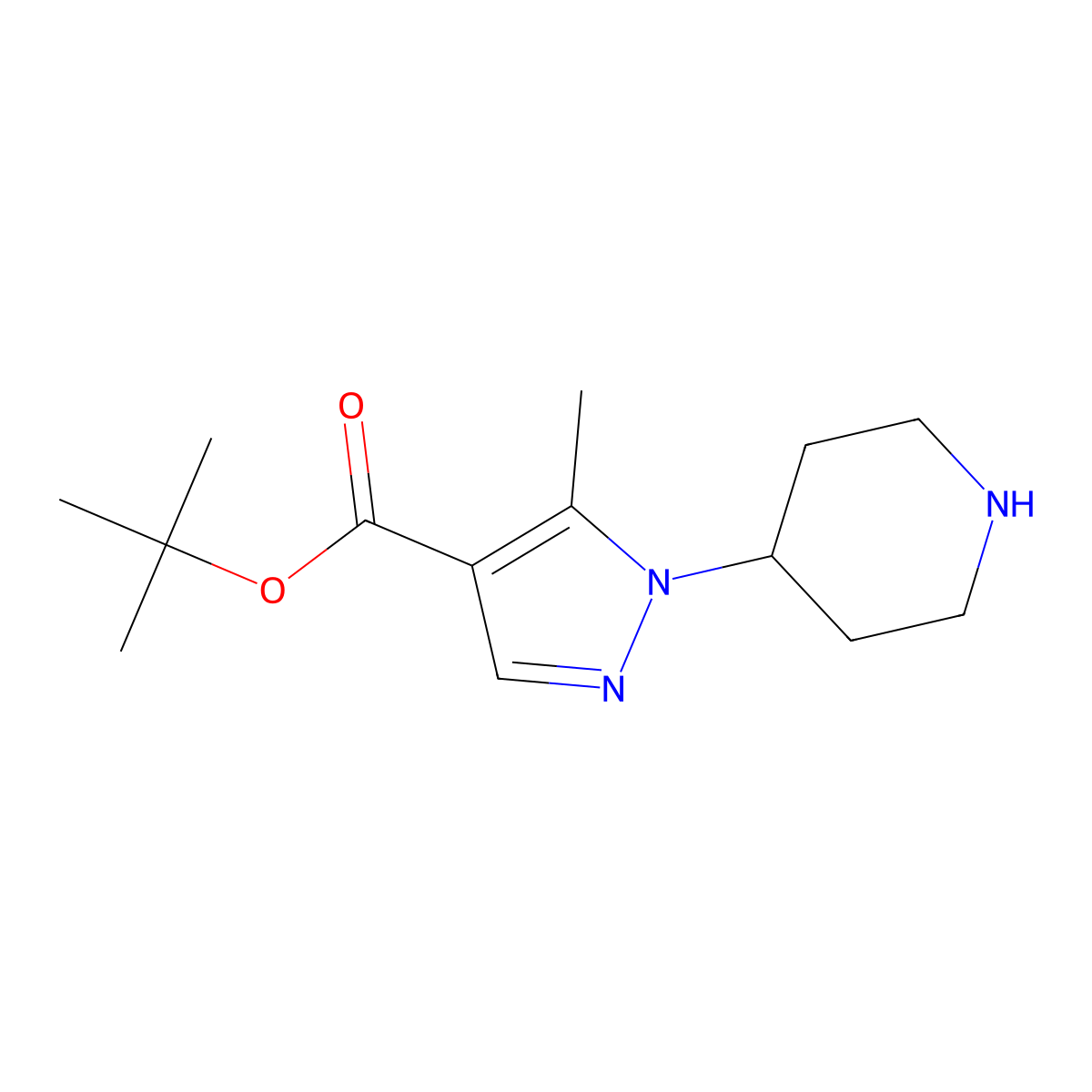 tert-butyl 5-methyl-1-(piperidin-4-yl)-1H-pyrazole-4-carboxylate molecular structure, CAS 2639428-39-8