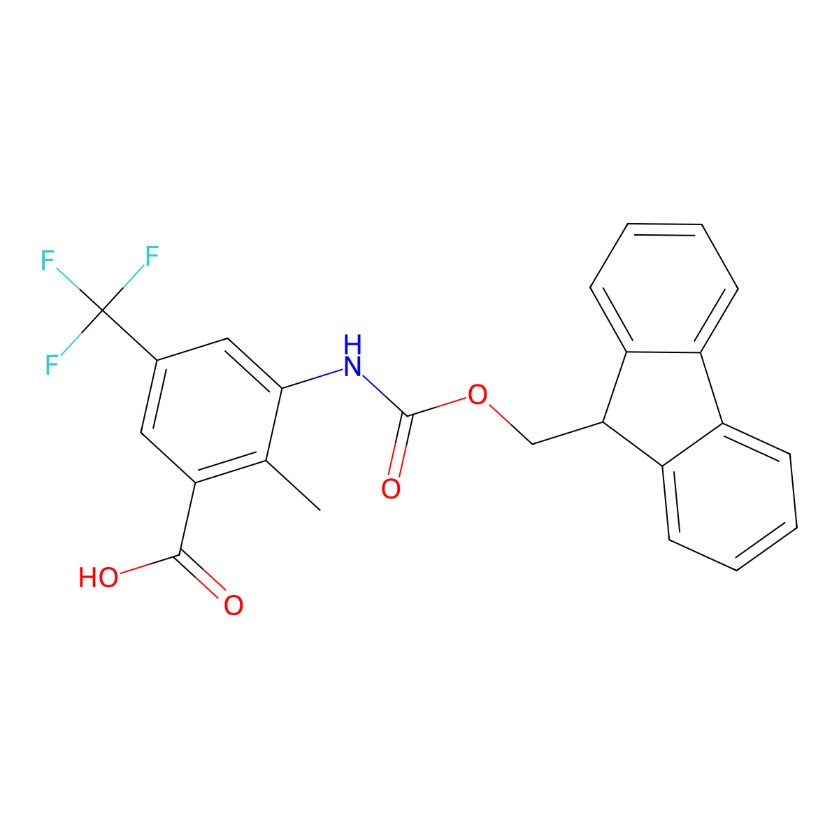 3-({[(9H-fluoren-9-yl)methoxy]carbonyl}amino)-2-methyl-5-(trifluoromethyl)benzoic acid molecular structure, CAS 2639429-70-0
