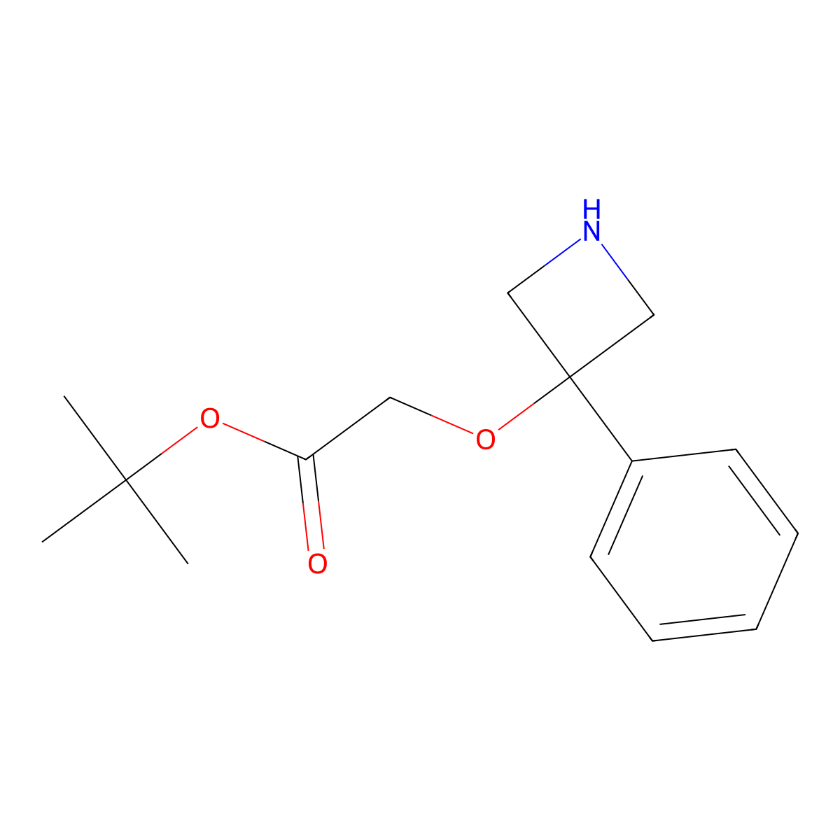 Tert-butyl 2-[(3-phenylazetidin-3-yl)oxy]acetate molecular structure, CAS 2639429-75-5