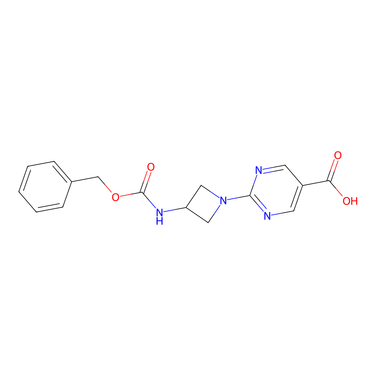 2-(3-{[(Benzyloxy)carbonyl]amino}azetidin-1-yl)pyrimidine-5-carboxylic acid molecular structure, CAS 2639429-85-7