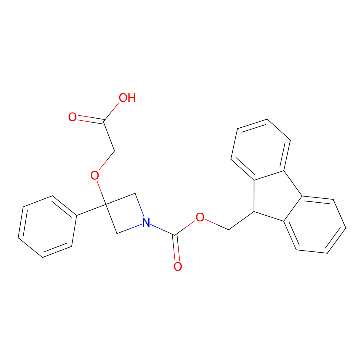 2-[(1-{[(9H-fluoren-9-yl)methoxy]carbonyl}-3-phenylazetidin-3-yl)oxy]acetic acid molecular structure, CAS 2639429-87-9