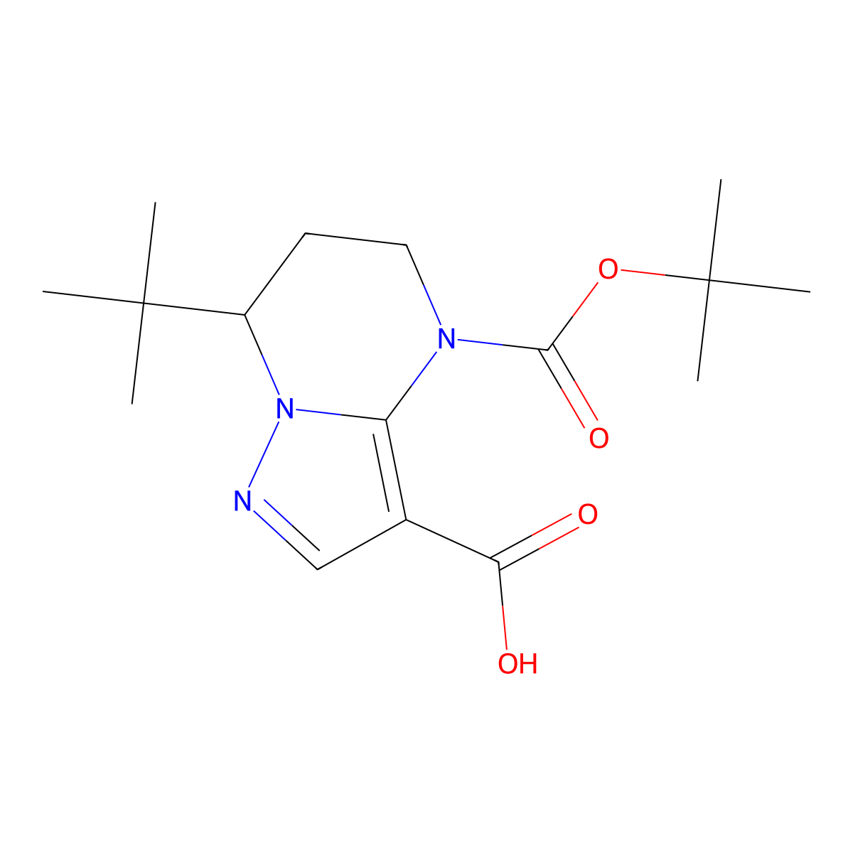 4-[(tert-butoxy)carbonyl]-7-tert-butyl-4H,5H,6H,7H-pyrazolo[1,5-a]pyrimidine-3-carboxylic acid molecular structure, CAS 2639429-90-4