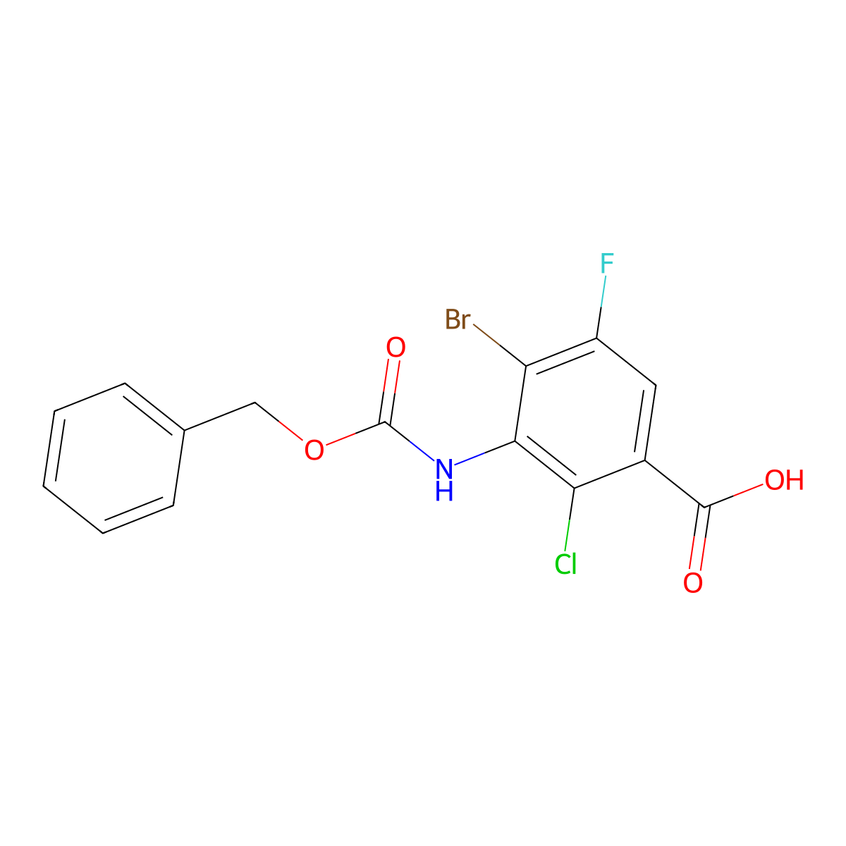 3-{[(Benzyloxy)carbonyl]amino}-4-bromo-2-chloro-5-fluorobenzoic acid molecular structure, CAS 2639430-01-4