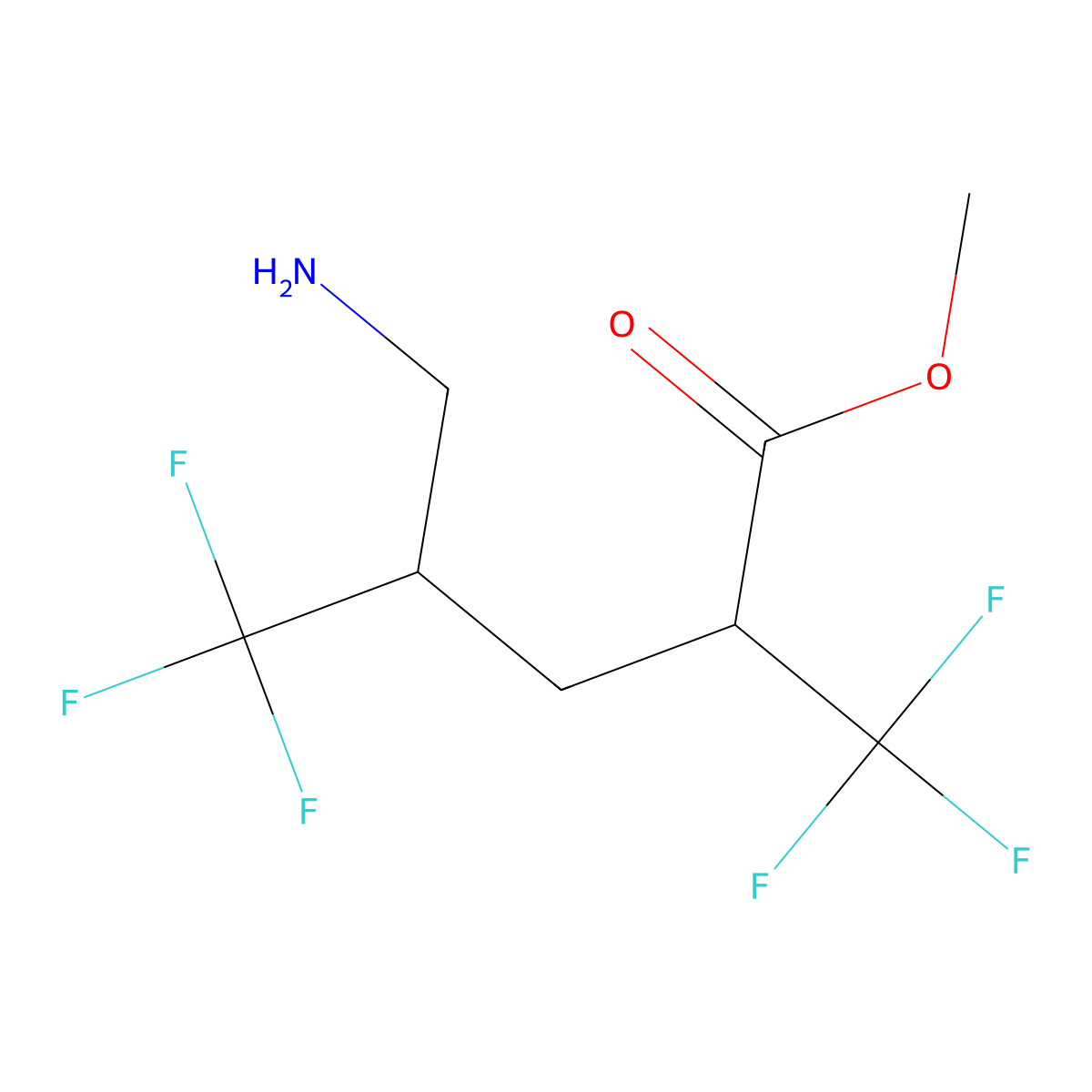 Methyl 5-amino-2,4-bis(trifluoromethyl)pentanoate molecular structure, CAS 2639430-03-6