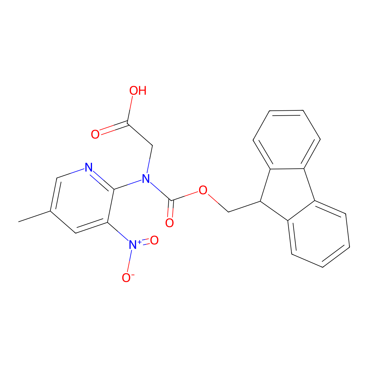 2-({[(9H-fluoren-9-yl)methoxy]carbonyl}(5-methyl-3-nitropyridin-2-yl)amino)acetic acid molecular structure, CAS 2639430-36-5