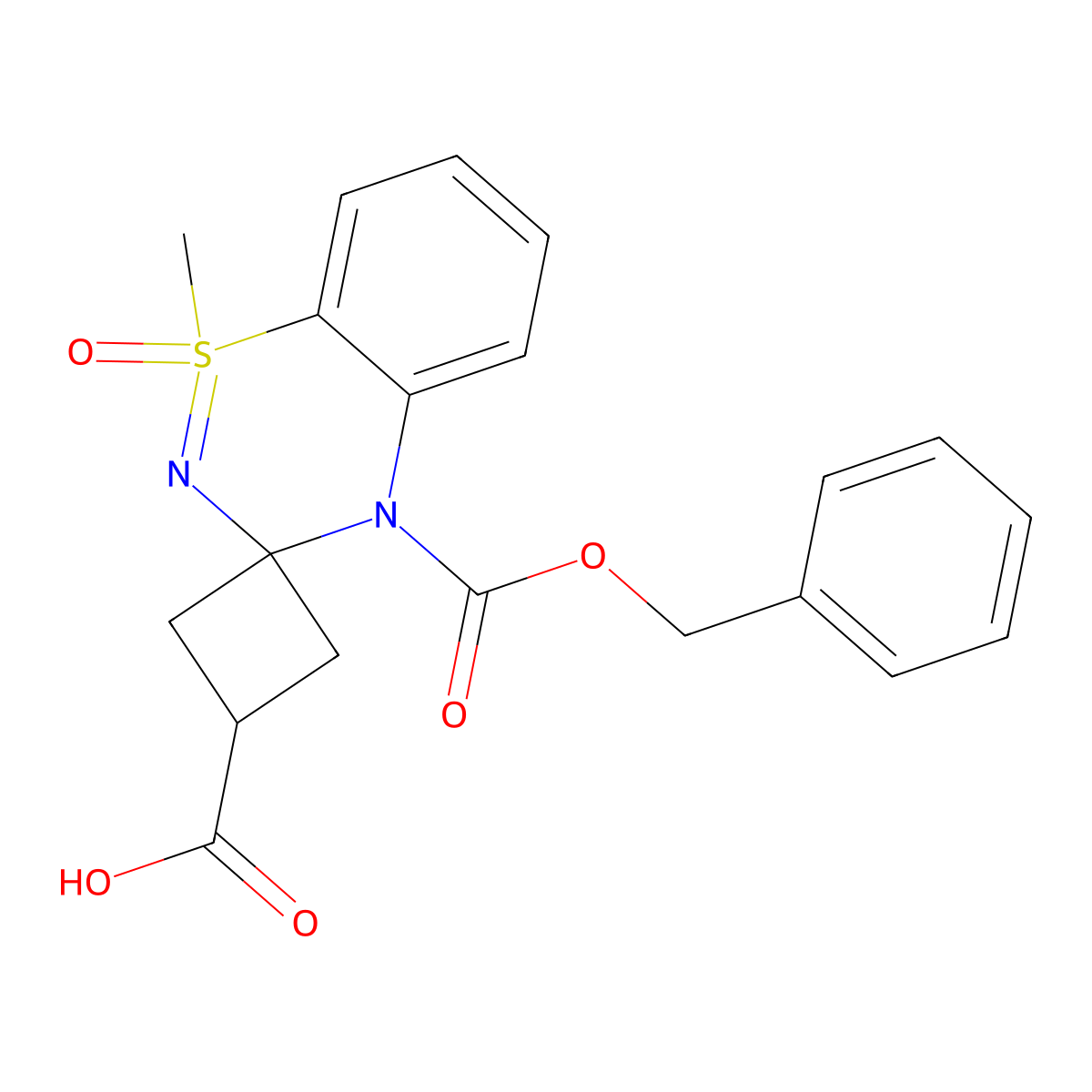 4-[(benzyloxy)carbonyl]-1-methyl-1-oxo-4H-spiro[1lambda6,2,4-benzothiadiazine-3,1'-cyclobutane]-3'-carboxylic acid molecular structure, CAS 2639430-50-3