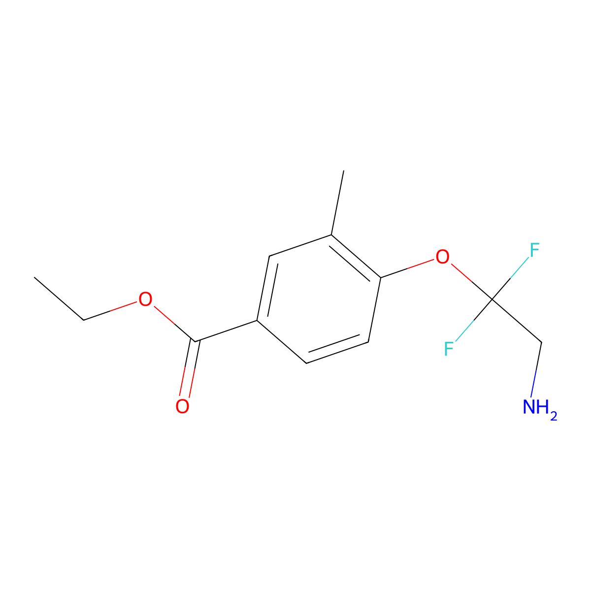 Ethyl 4-(2-amino-1,1-difluoroethoxy)-3-methylbenzoate molecular structure, CAS 2639430-56-9