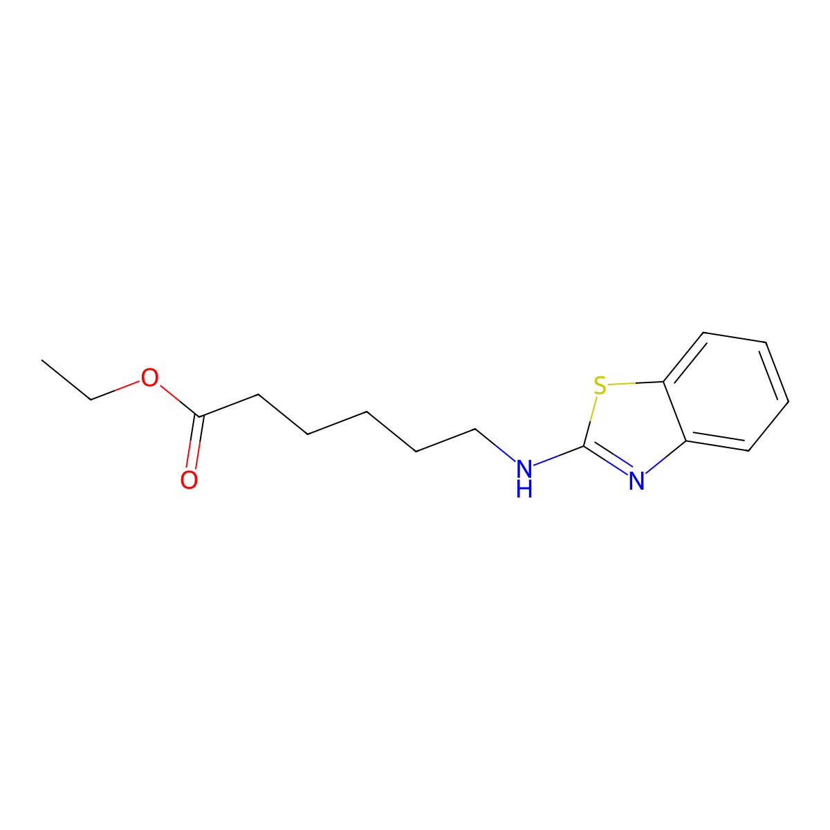 Ethyl 6-[(1,3-benzothiazol-2-yl)amino]hexanoate molecular structure, CAS 2639430-58-1