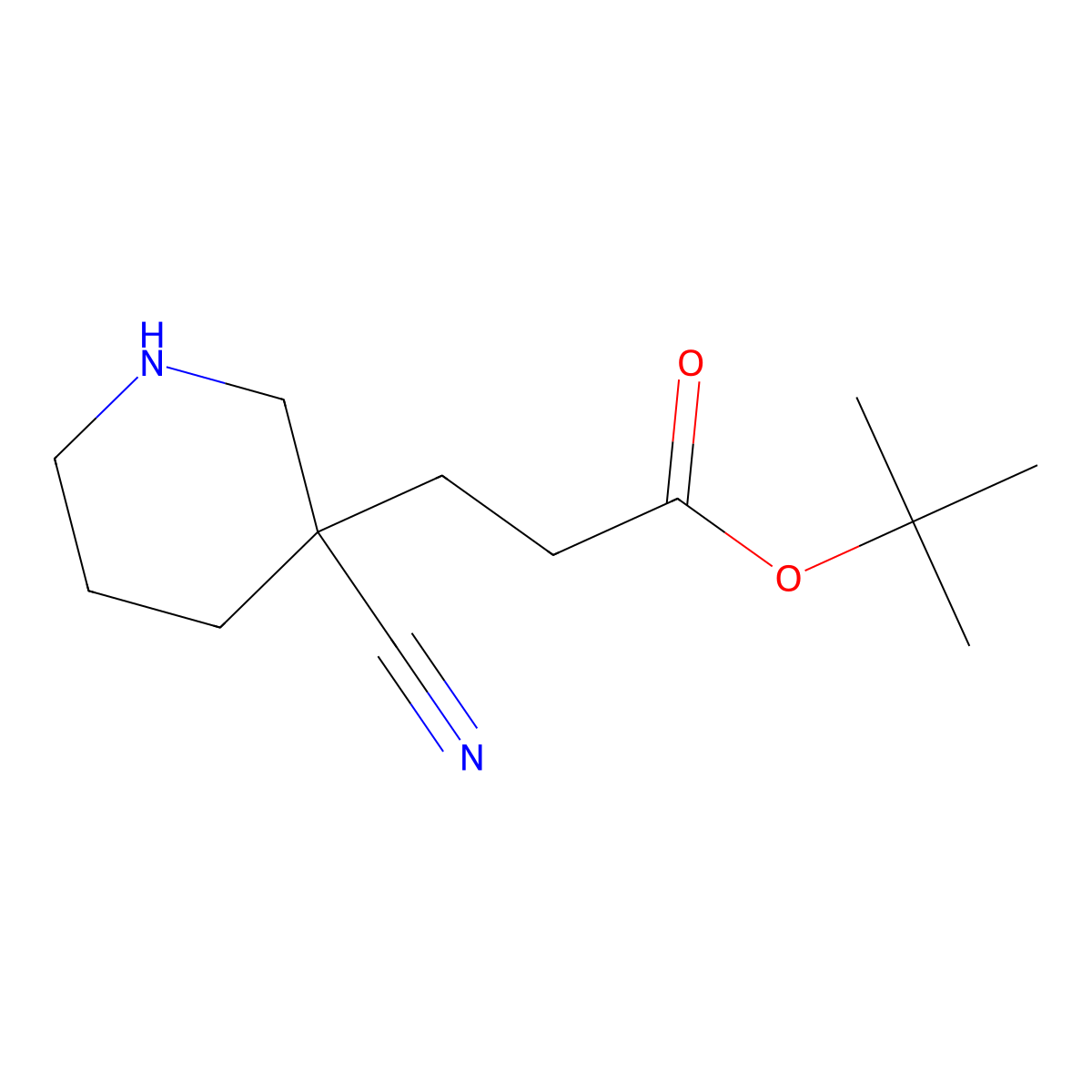 Tert-butyl 3-(3-cyanopiperidin-3-yl)propanoate molecular structure, CAS 2639430-80-9