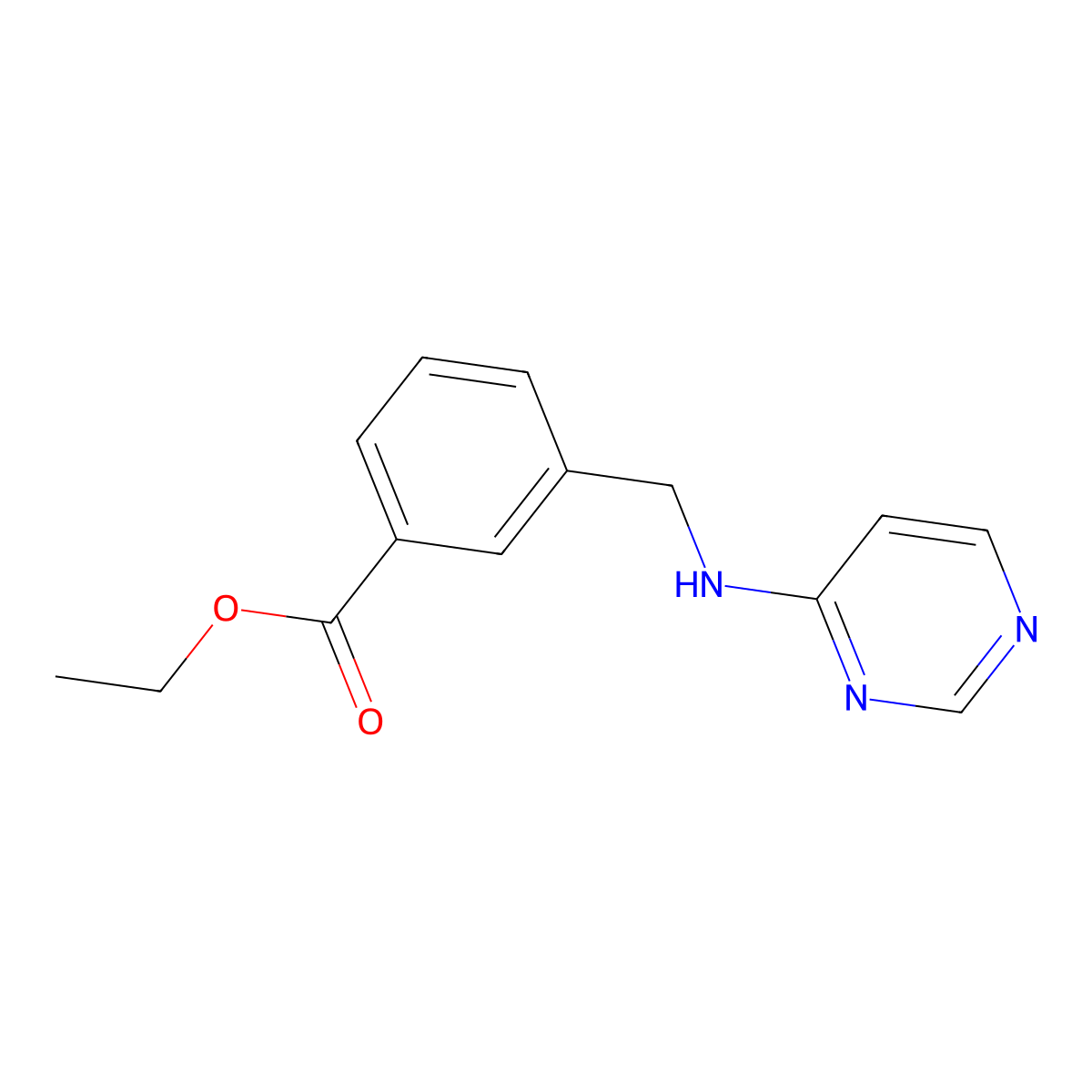 Ethyl 3-{[(pyrimidin-4-yl)amino]methyl}benzoate molecular structure, CAS 2639431-43-7