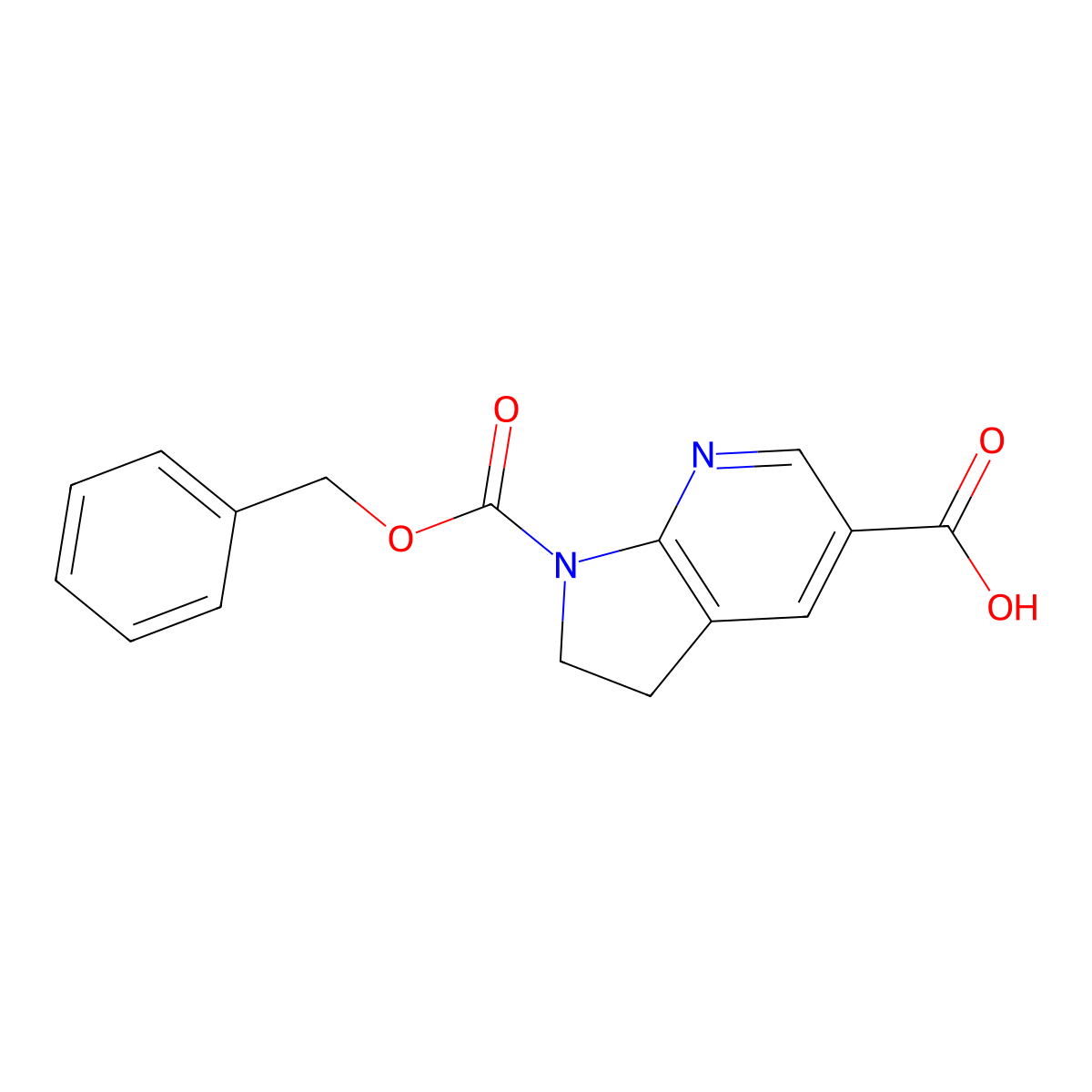 1-[(benzyloxy)carbonyl]-1H,2H,3H-pyrrolo[2,3-b]pyridine-5-carboxylic acid molecular structure, CAS 2639431-45-9