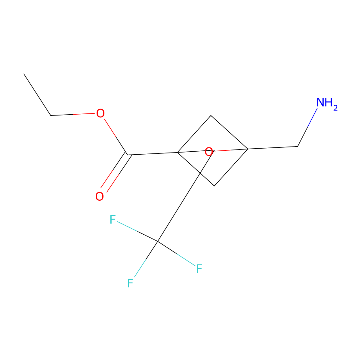 Ethyl 1-(aminomethyl)-3-(trifluoromethyl)-2-oxabicyclo[2.1.1]hexane-4-carboxylate molecular structure, CAS 2639431-60-8