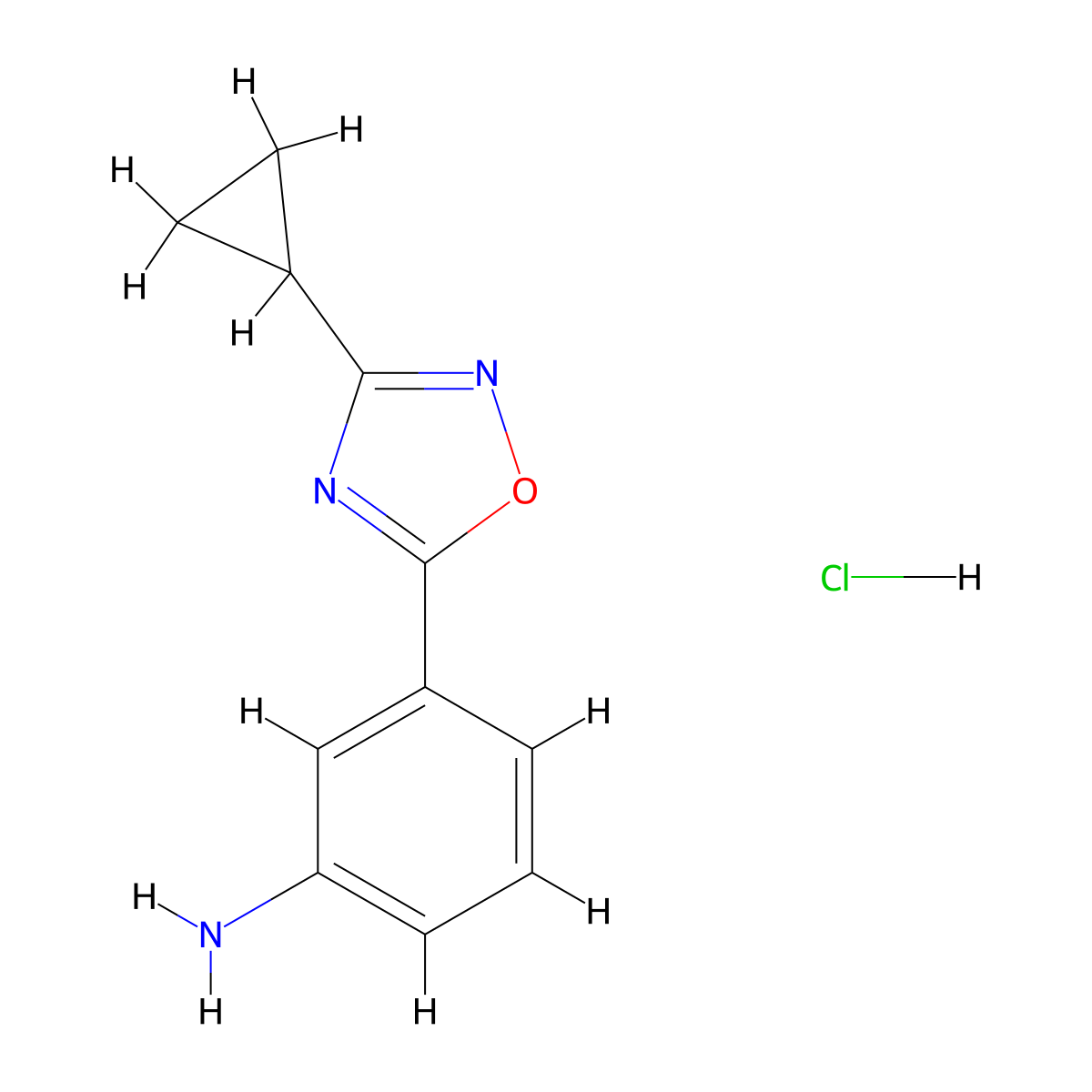 3-(3-Cyclopropyl-1,2,4-oxadiazol-5-yl)aniline hydrochloride molecular structure, CAS 2639431-63-1