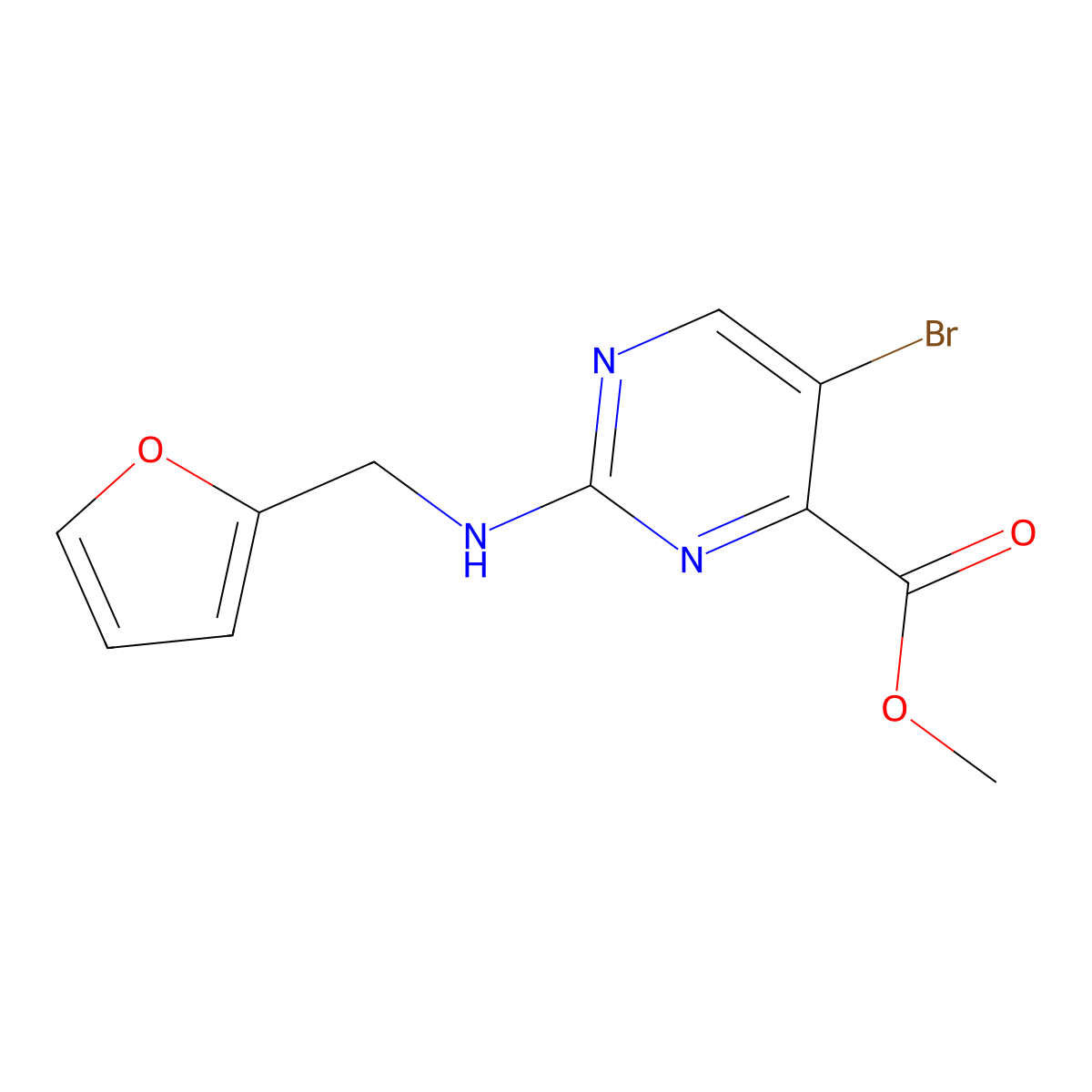 Methyl 5-bromo-2-{[(furan-2-yl)methyl]amino}pyrimidine-4-carboxylate molecular structure, CAS 2639432-19-0