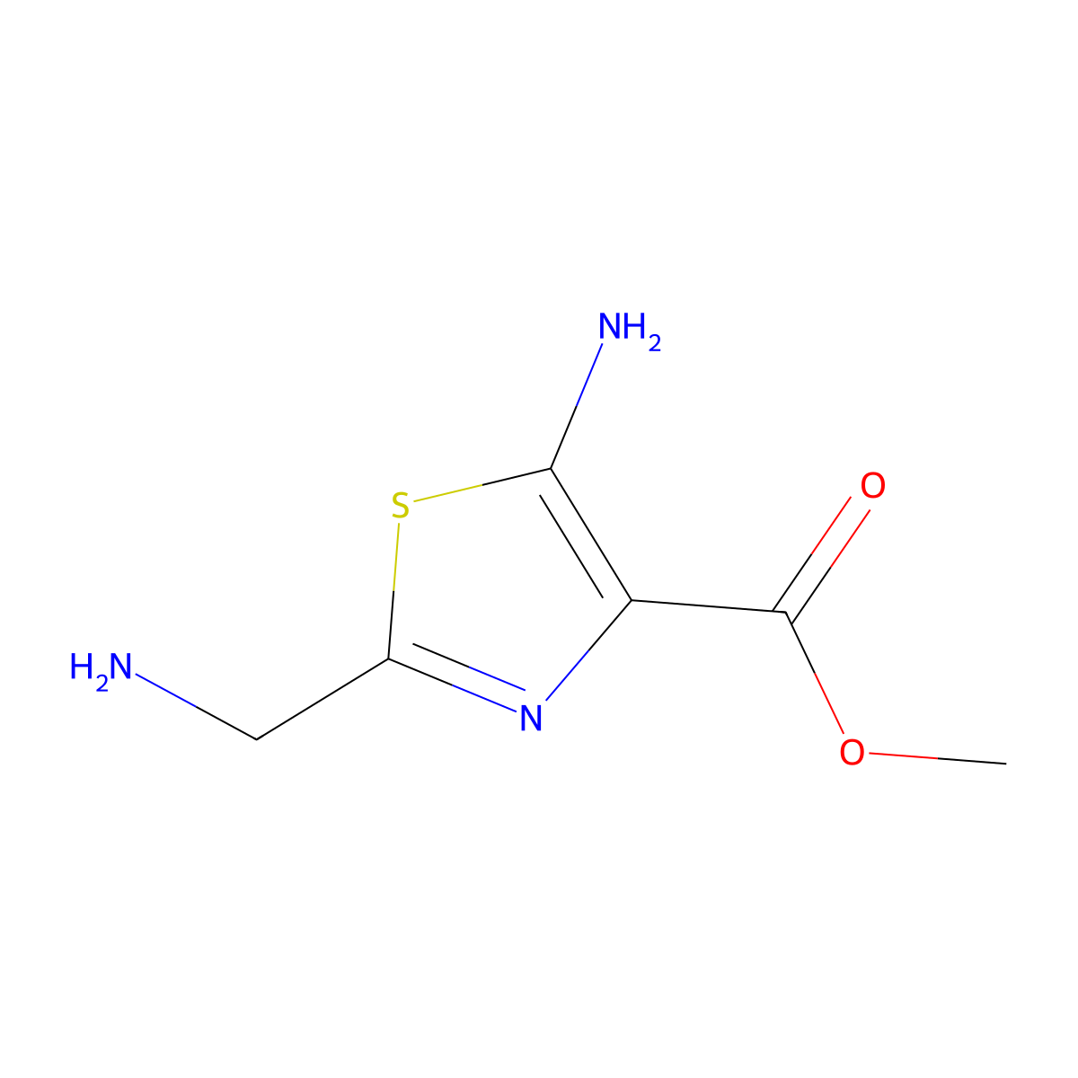 Methyl 5-amino-2-(aminomethyl)-1,3-thiazole-4-carboxylate molecular structure, CAS 2639432-22-5