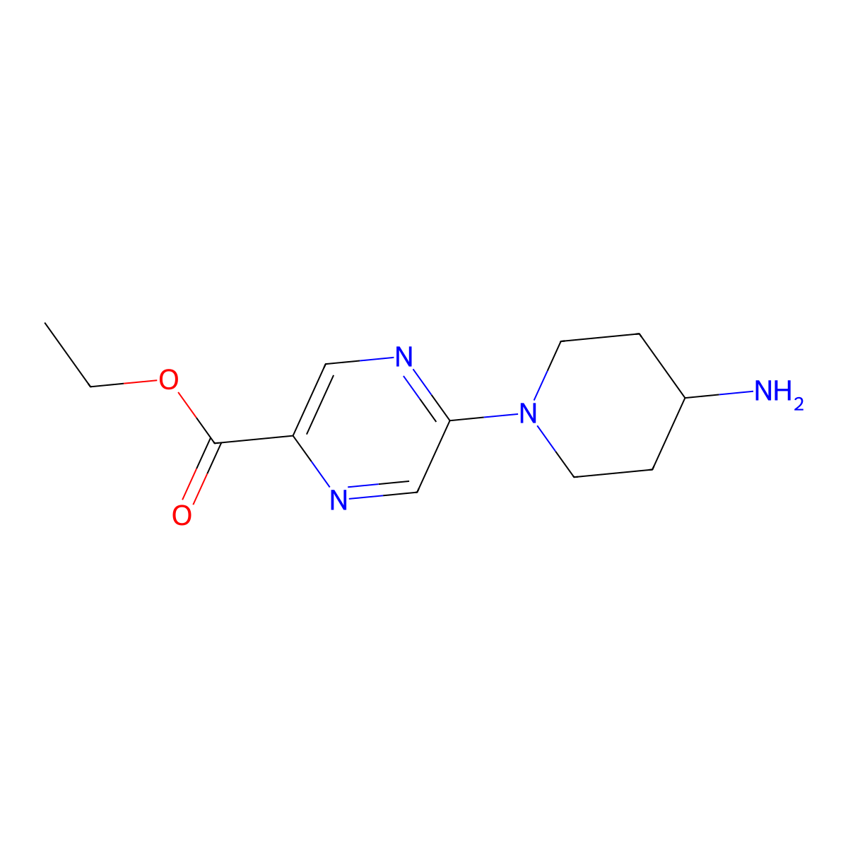 Ethyl 5-(4-aminopiperidin-1-yl)pyrazine-2-carboxylate molecular structure, CAS 2639432-35-0
