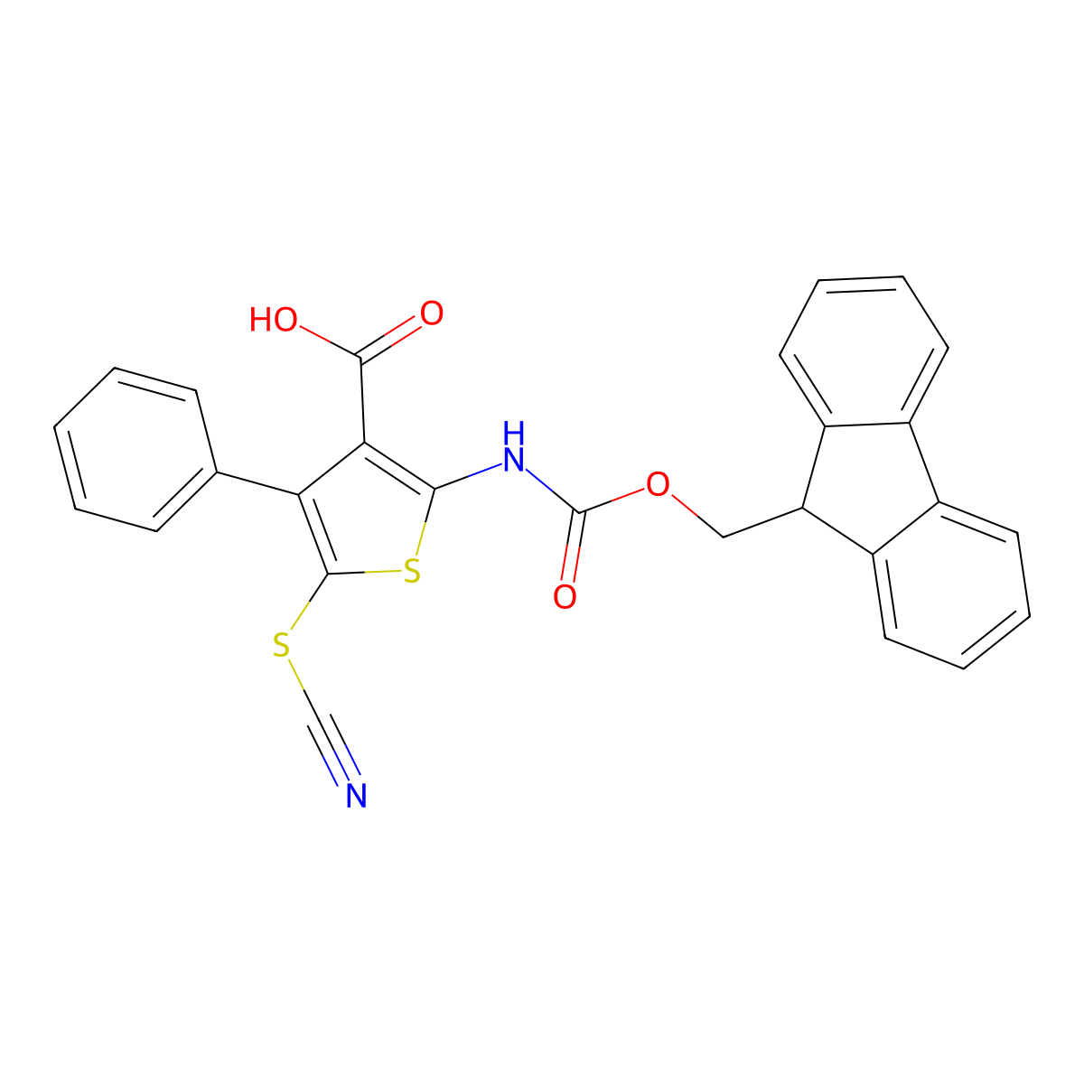 5-(cyanosulfanyl)-2-({[(9H-fluoren-9-yl)methoxy]carbonyl}amino)-4-phenylthiophene-3-carboxylic acid molecular structure, CAS 2639432-42-9