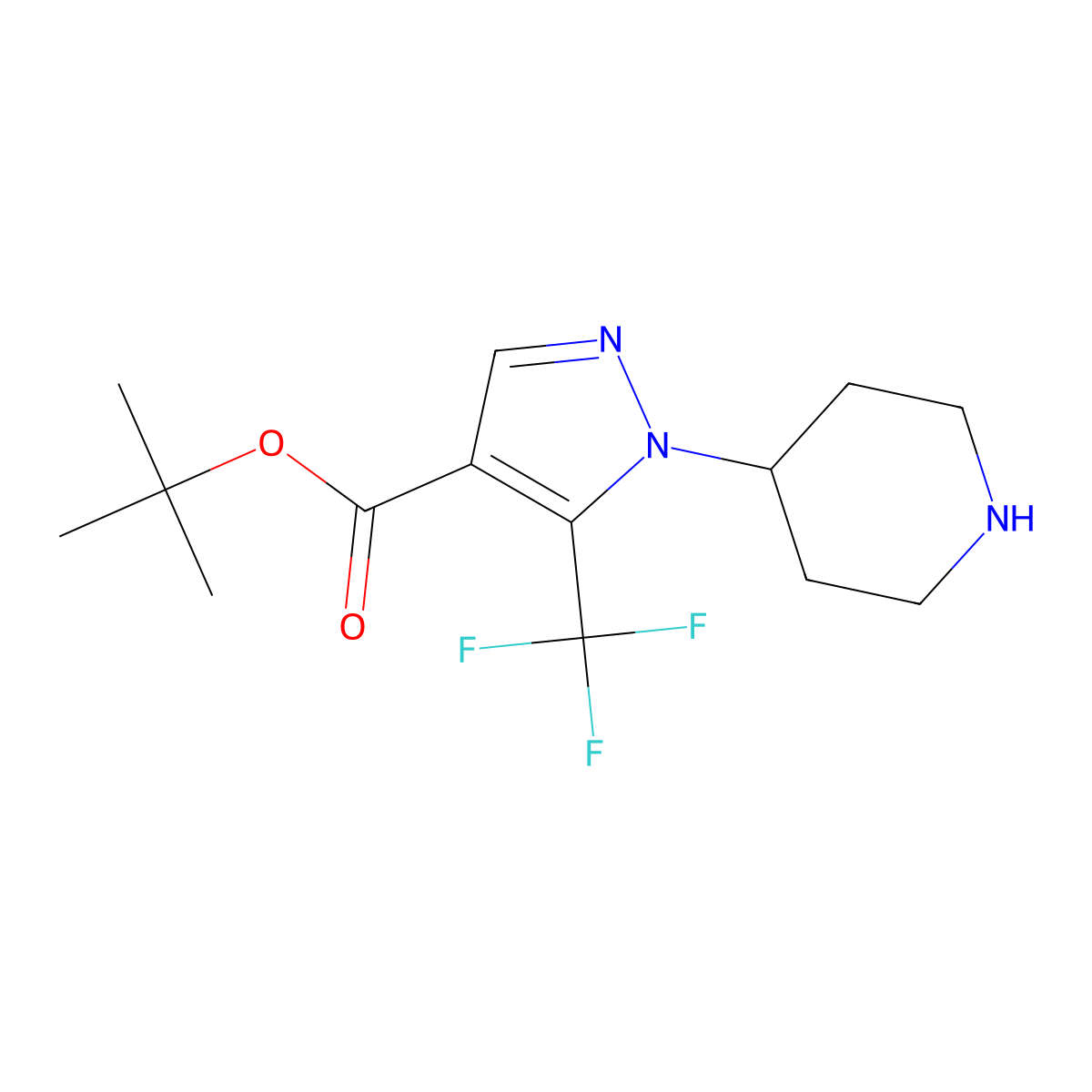 tert-butyl 1-(piperidin-4-yl)-5-(trifluoromethyl)-1H-pyrazole-4-carboxylate molecular structure, CAS 2639432-55-4