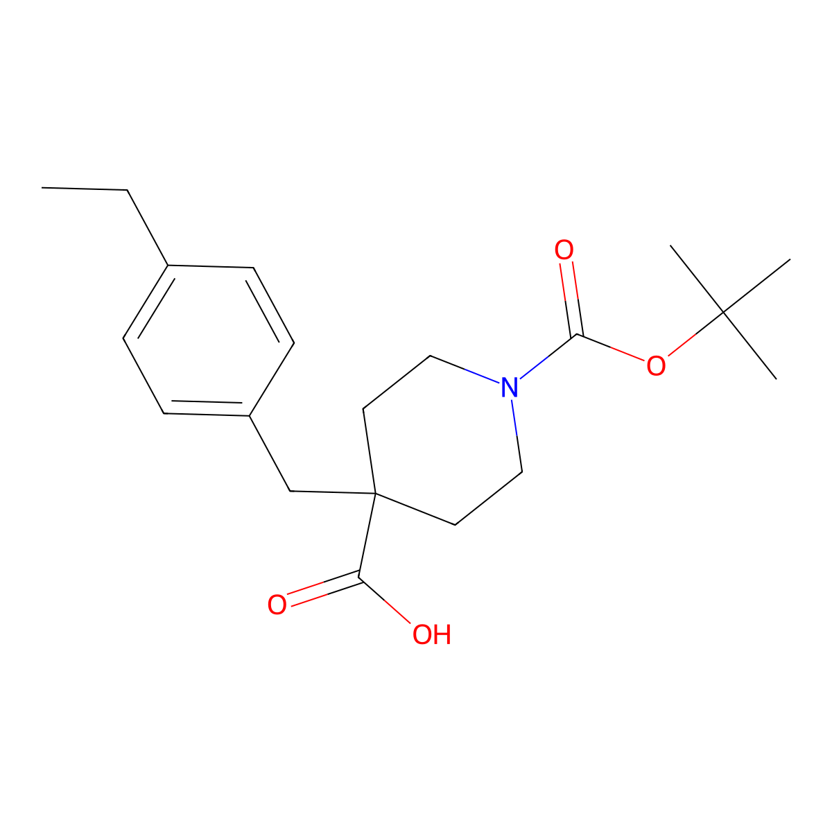 1-[(Tert-butoxy)carbonyl]-4-[(4-ethylphenyl)methyl]piperidine-4-carboxylic acid molecular structure, CAS 2639432-63-4