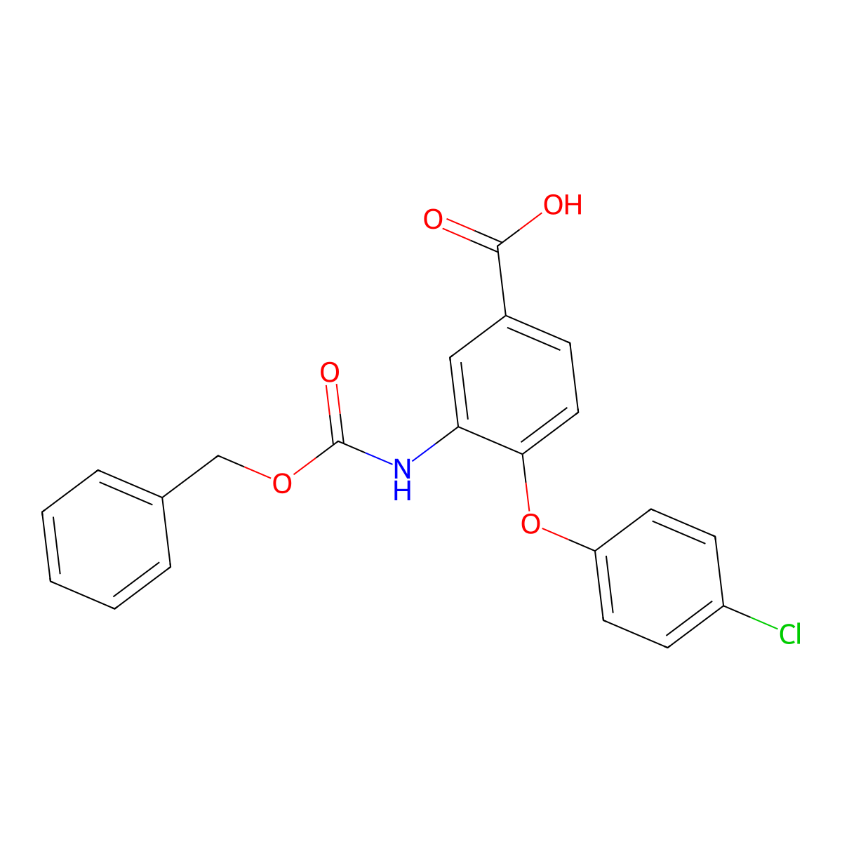 3-{[(Benzyloxy)carbonyl]amino}-4-(4-chlorophenoxy)benzoic acid molecular structure, CAS 2639433-28-4