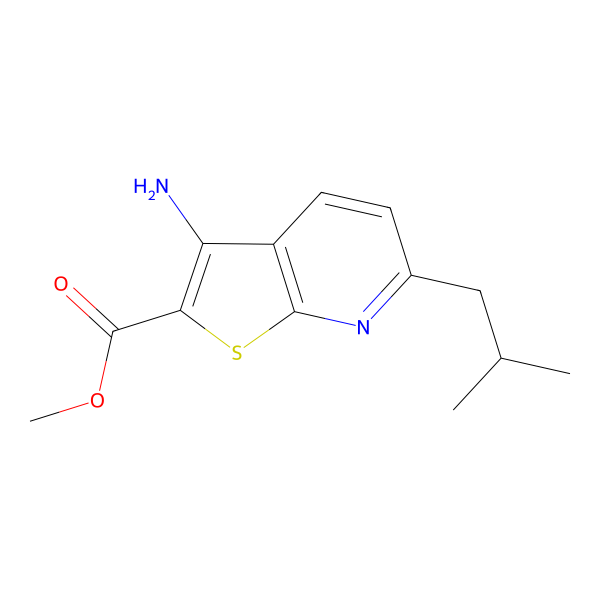 Methyl 3-amino-6-(2-methylpropyl)thieno[2,3-b]pyridine-2-carboxylate molecular structure, CAS 2639433-30-8