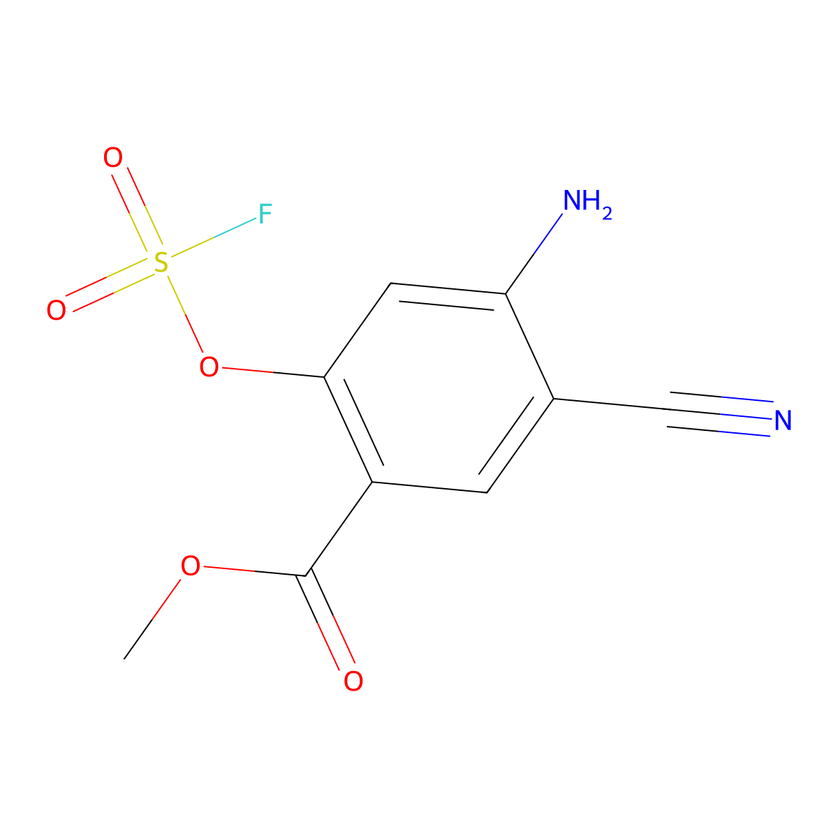 Methyl 4-amino-5-cyano-2-[(fluorosulfonyl)oxy]benzoate molecular structure, CAS 2639433-32-0