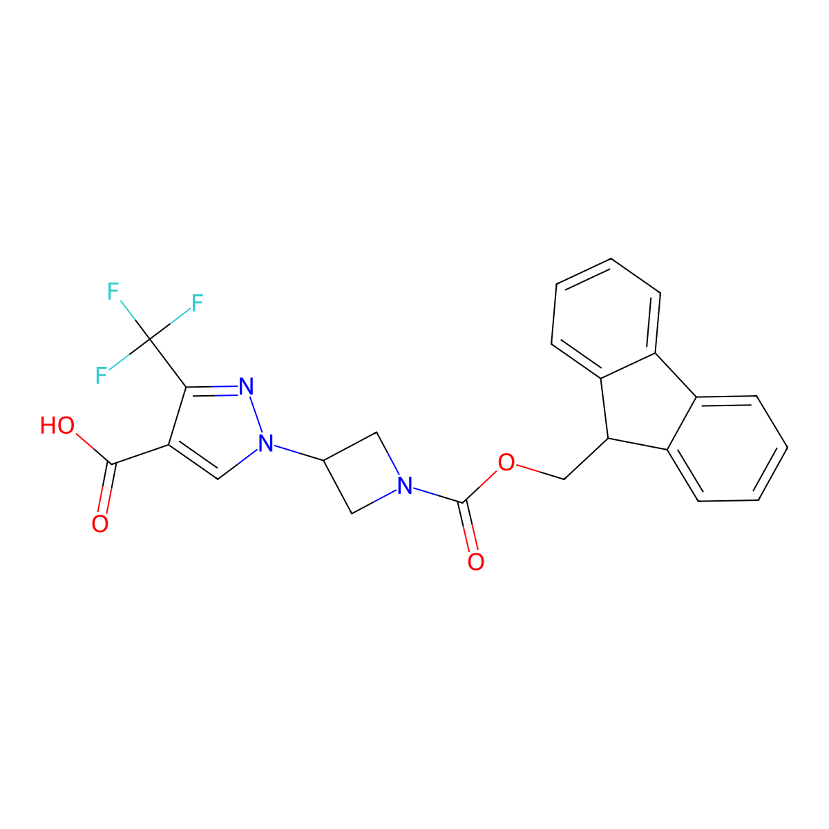 1-(1-{[(9H-fluoren-9-yl)methoxy]carbonyl}azetidin-3-yl)-3-(trifluoromethyl)-1H-pyrazole-4-carboxylic acid molecular structure, CAS 2639433-33-1